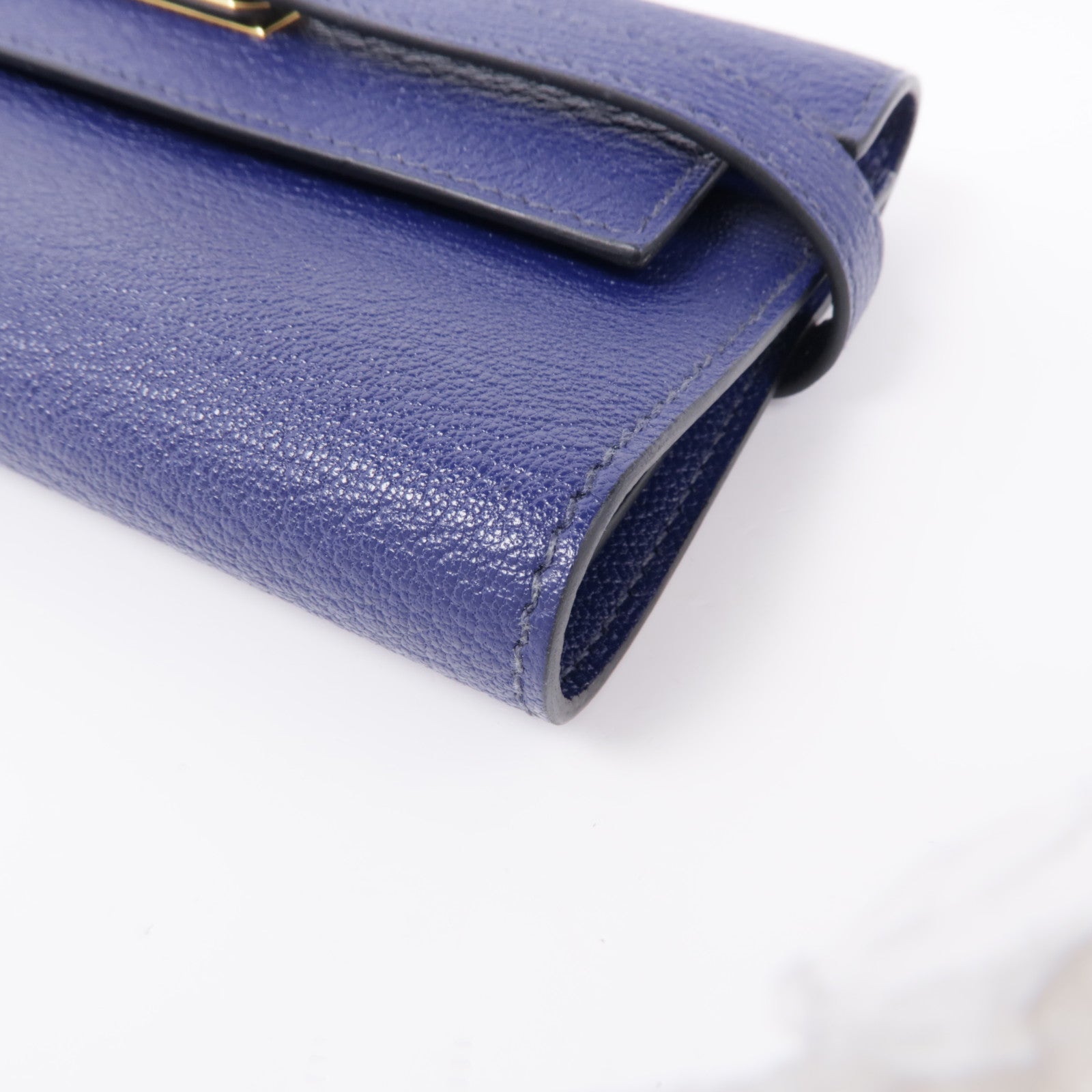 HERMES Chevre皮革Kelly Wallet錢包Bleu Encre