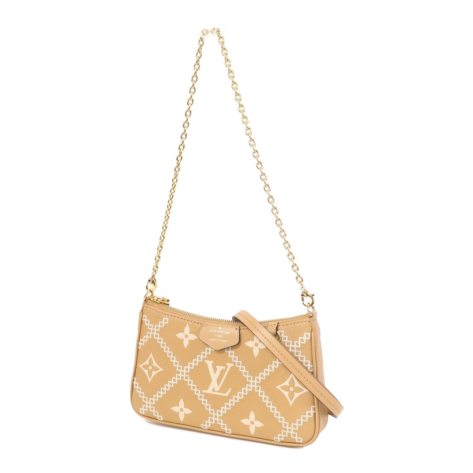 LOUIS VUITTON Monogram Empreinte Easy Pouch On Strap金扣肩背袋米色