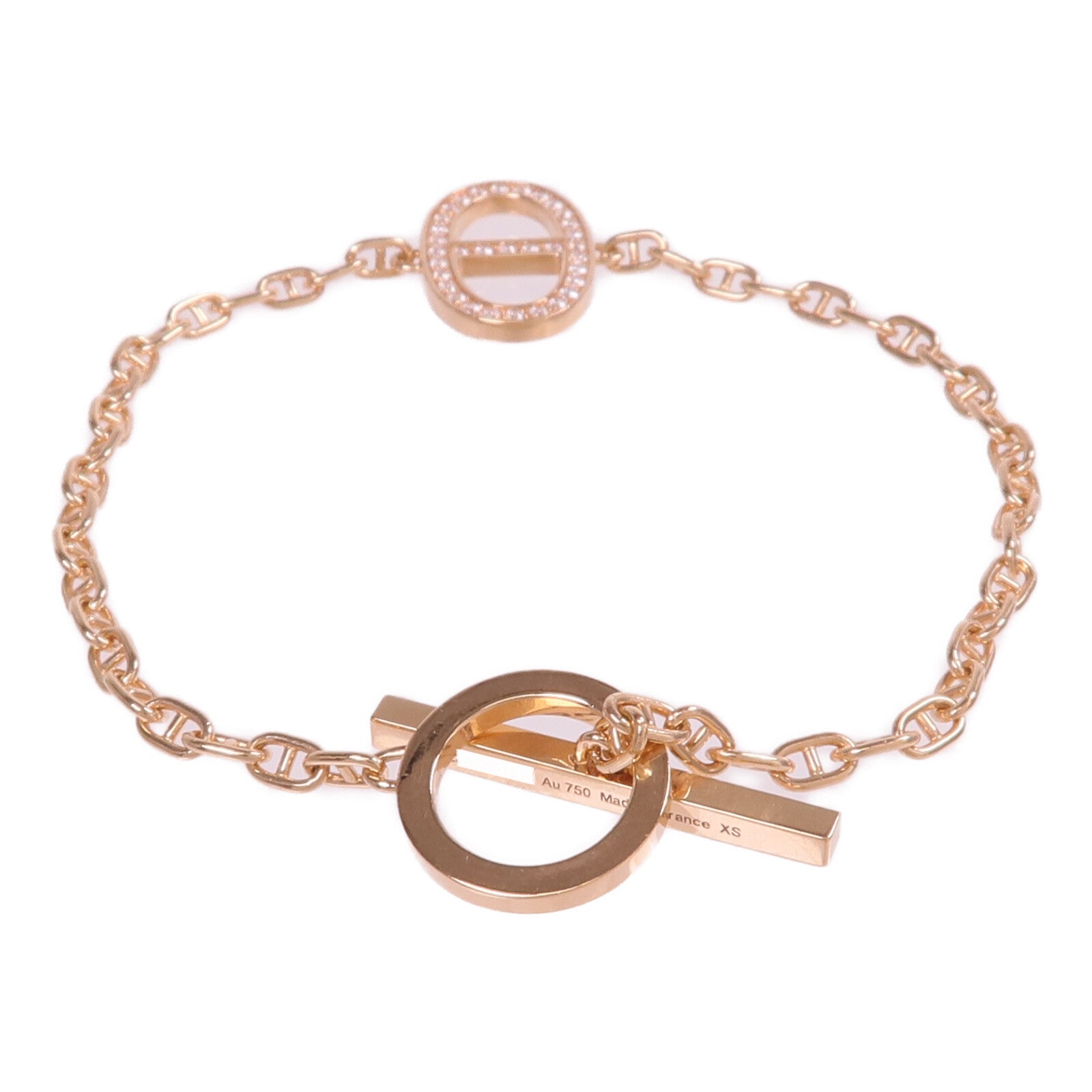 HERMES 18K玫瑰金Chaine d'ancre Contour Bracelet鑽石手鏈