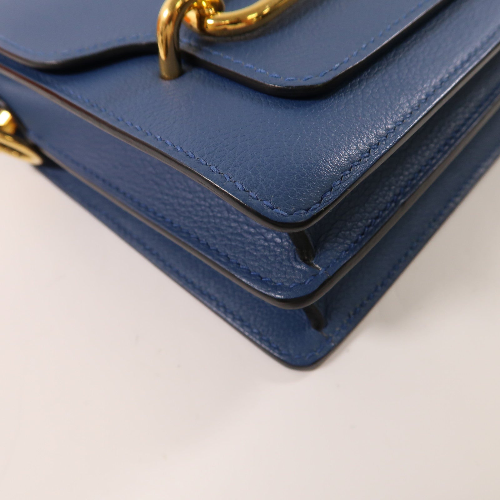 HERMES Evercolor皮革Mini Roulis金扣肩背袋Bleu Agate/藍色