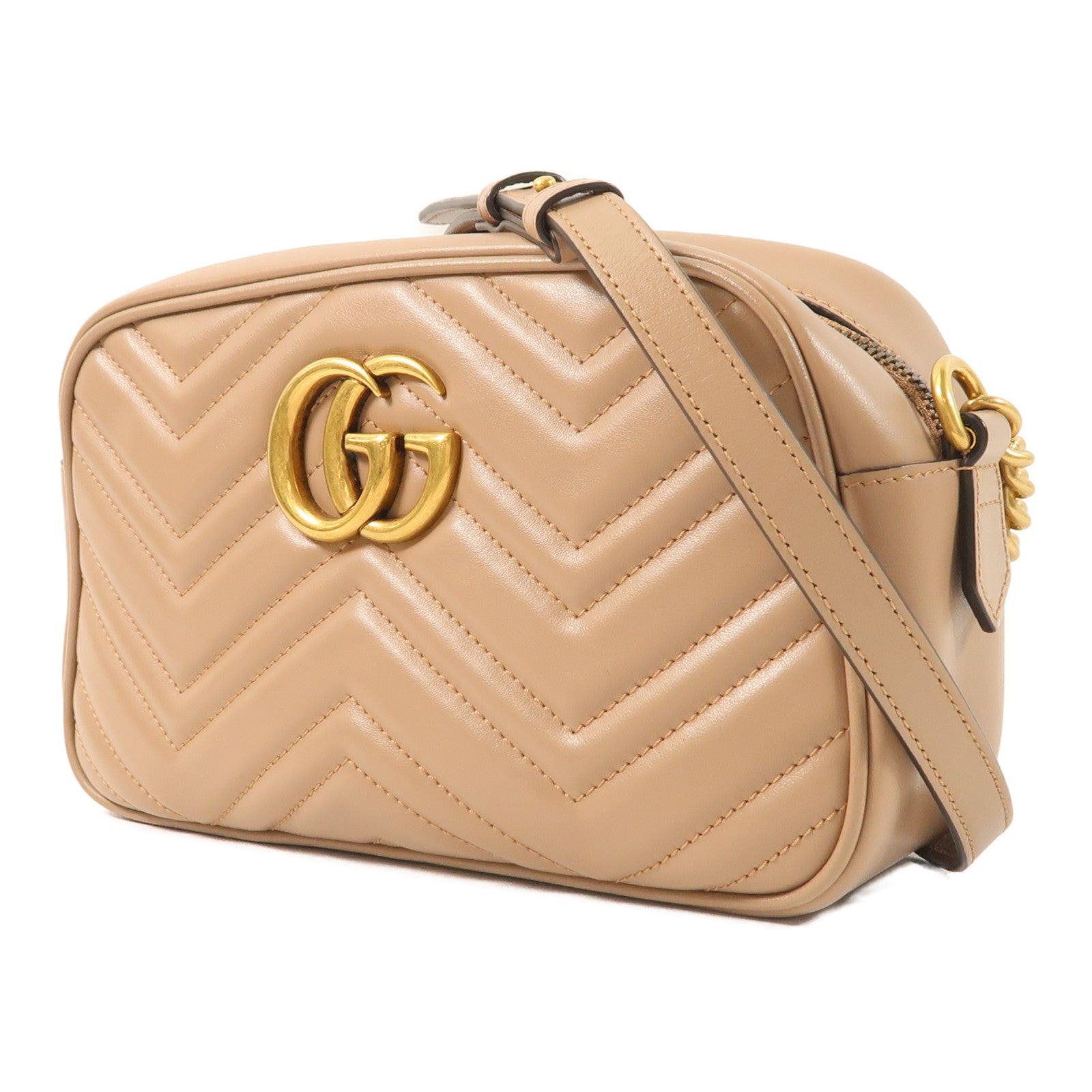 GUCCI 牛皮皮革GG Marmont金扣鏈帶肩背袋
