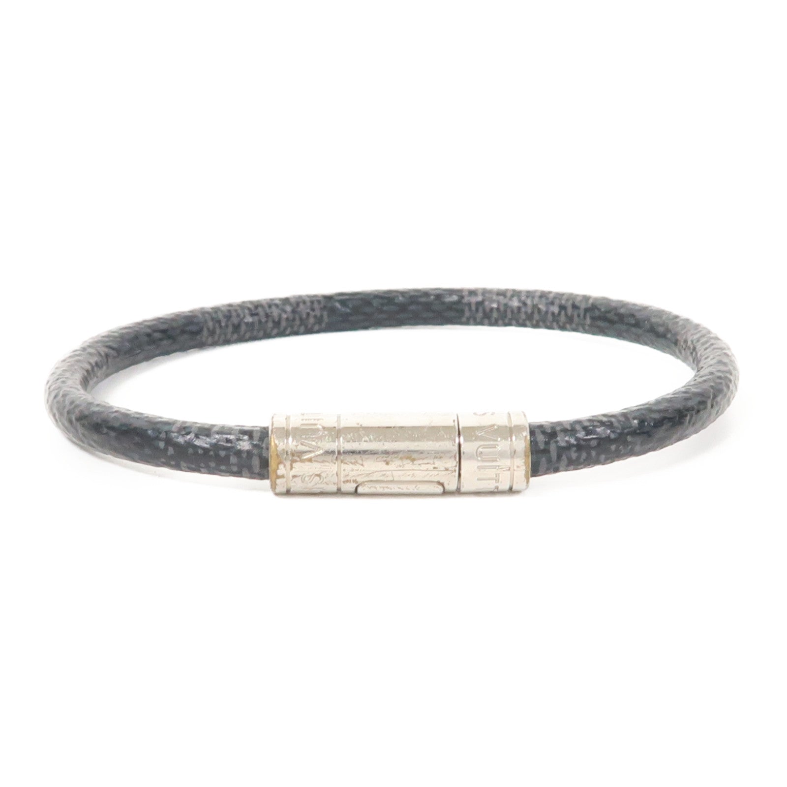 LOUIS VUITTON Damier Graphite Keep It銀扣手鐲黑色/灰色