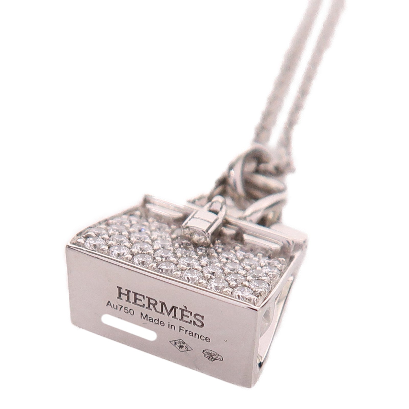 HERMES Amulettes Birkin Pendant Necklace 18K White Gold
