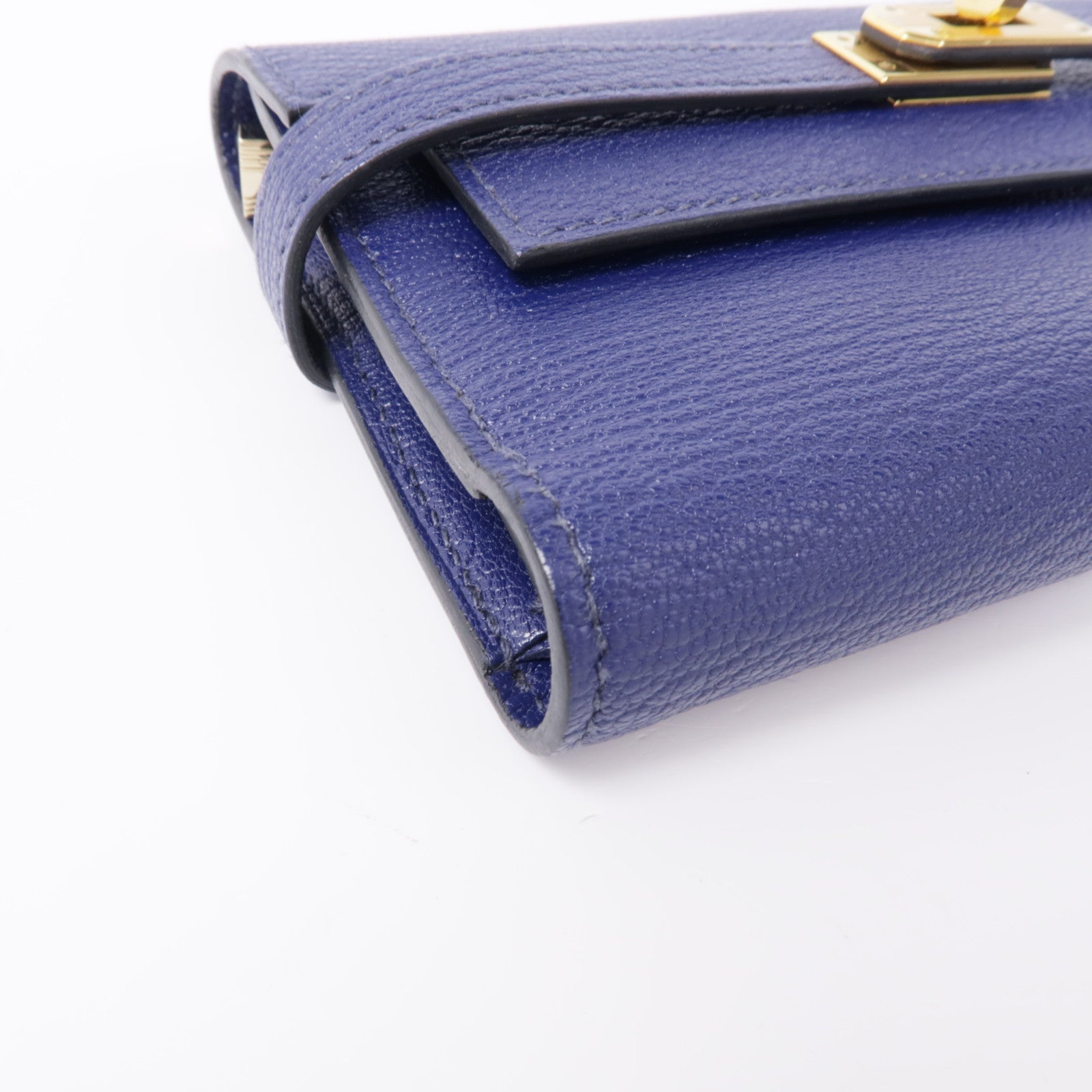 HERMES Chevre皮革Kelly Wallet錢包Bleu Encre