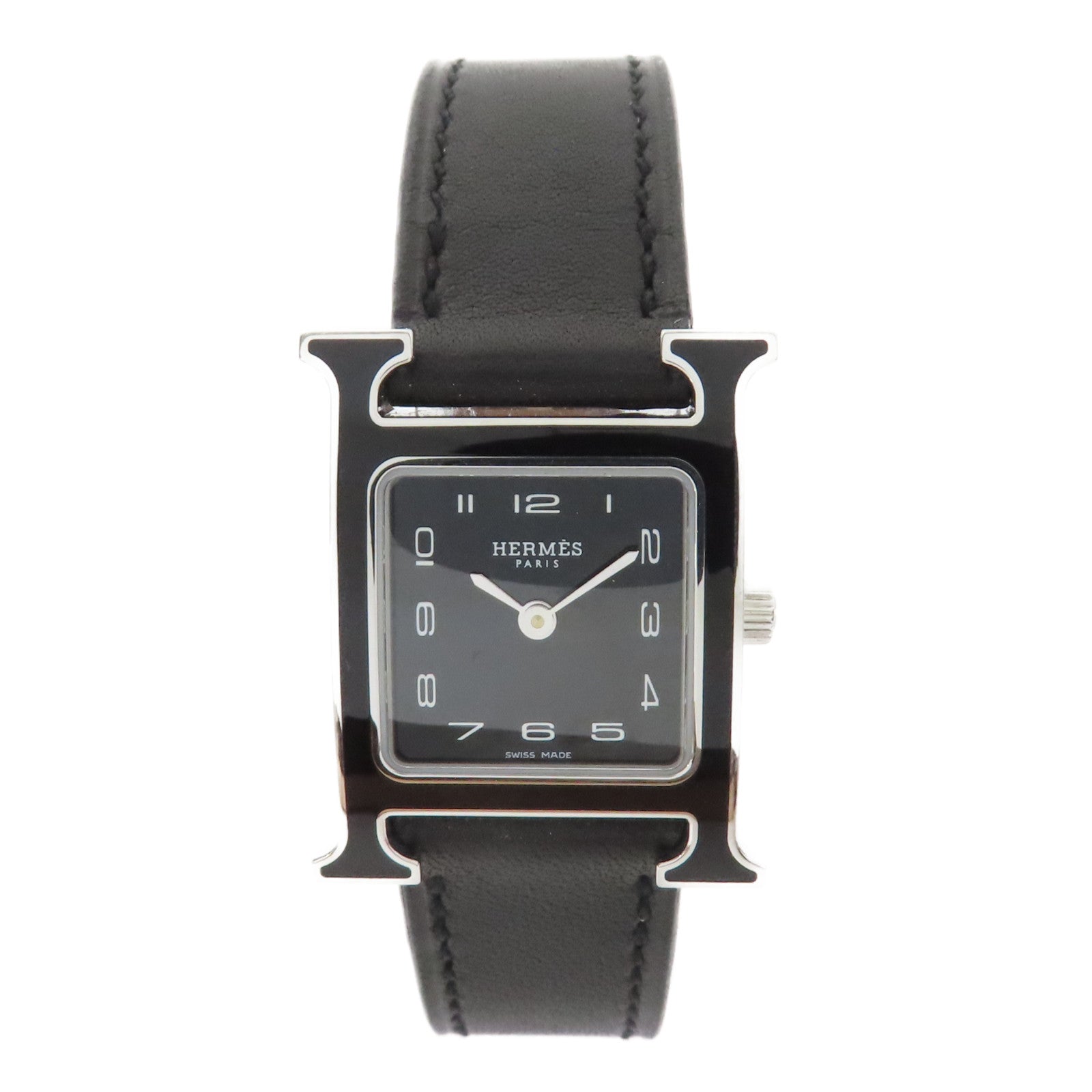 HERMES Heure H Watch 不鏽鋼/Swift皮革手錶石英機芯Noir/黑色