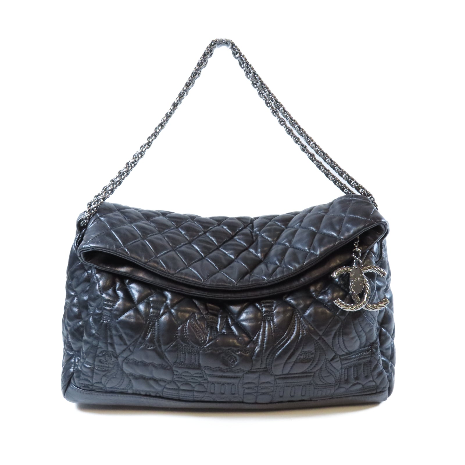 CHANEL 【激減優惠】菱格牛皮皮革Shoulder Bag銀扣鏈帶肩背袋黑色