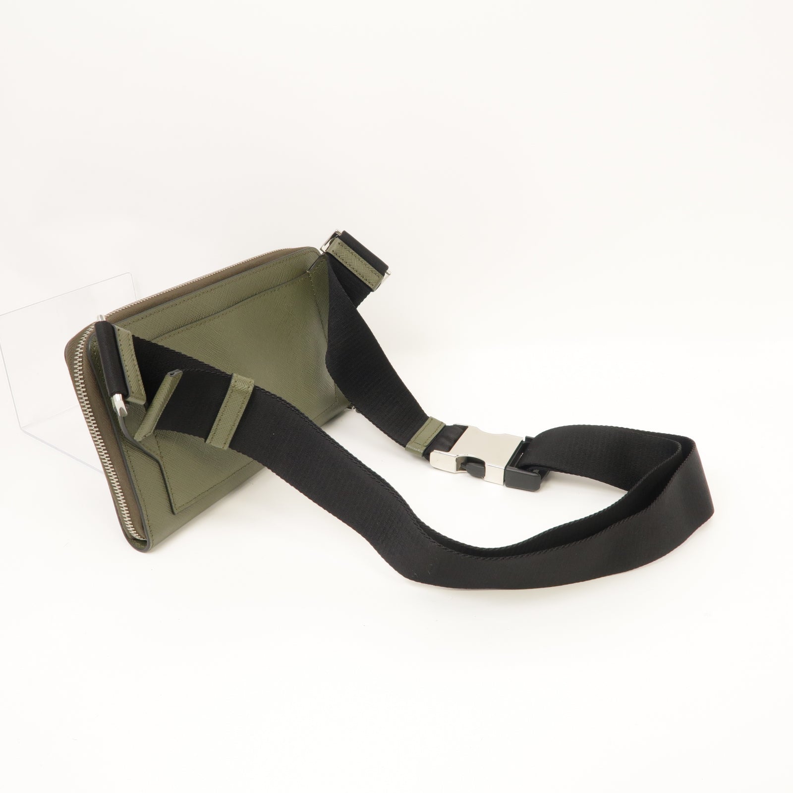PRADA Saffiano皮革Belt Bag銀扣腰包綠色