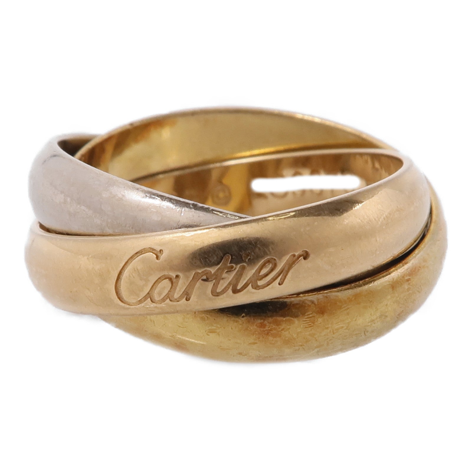 CARTIER 18K黃金/白金/玫瑰金Trinity戒指Cartier#48/US#4.5