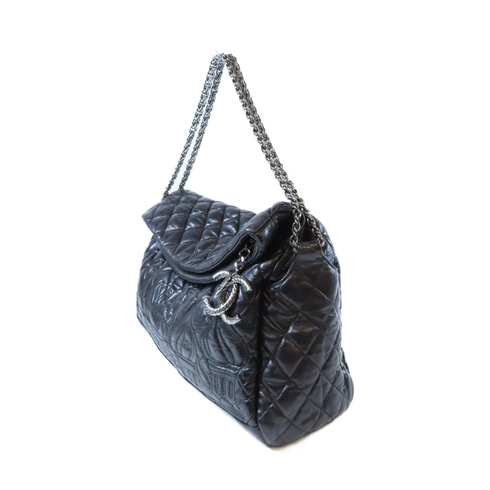 CHANEL 【激減優惠】菱格牛皮皮革Shoulder Bag銀扣鏈帶肩背袋黑色