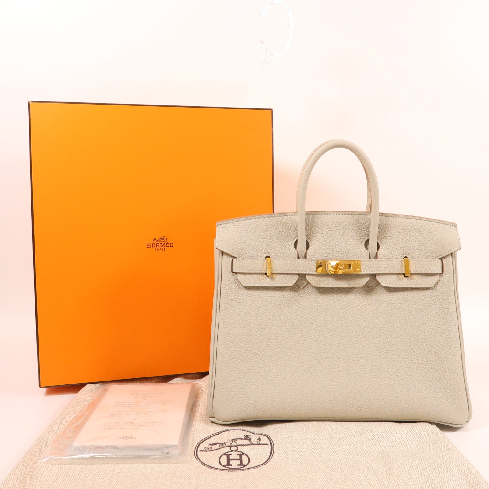 HERMES Togo皮革Birkin 25金扣手挽袋Gris Perle淺灰色