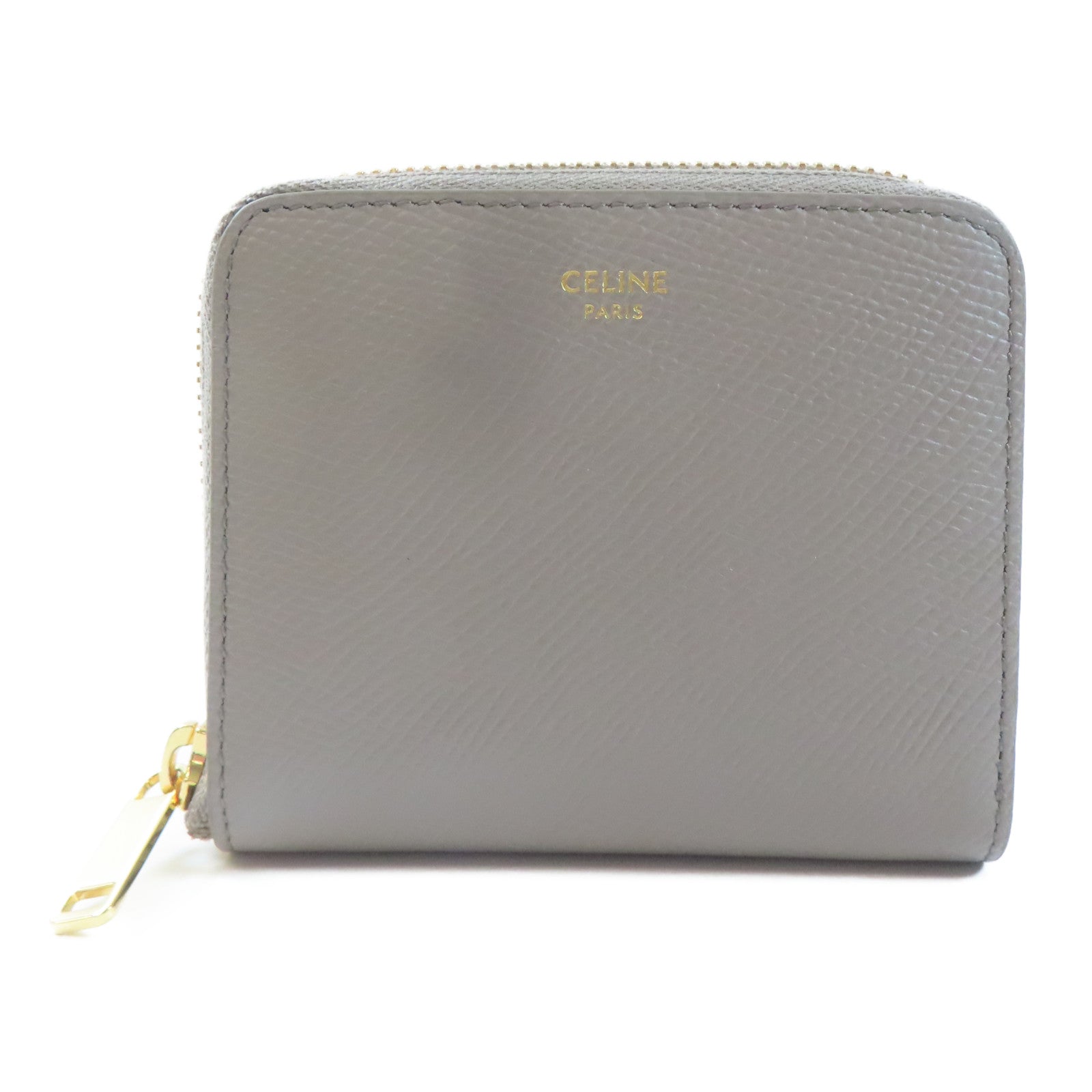 CELINE 牛皮皮革Small Zipped Wallet金扣錢包灰色