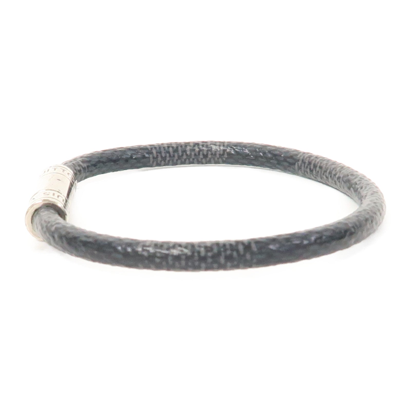 LOUIS VUITTON Damier Graphite Keep It銀扣手鐲黑色/灰色