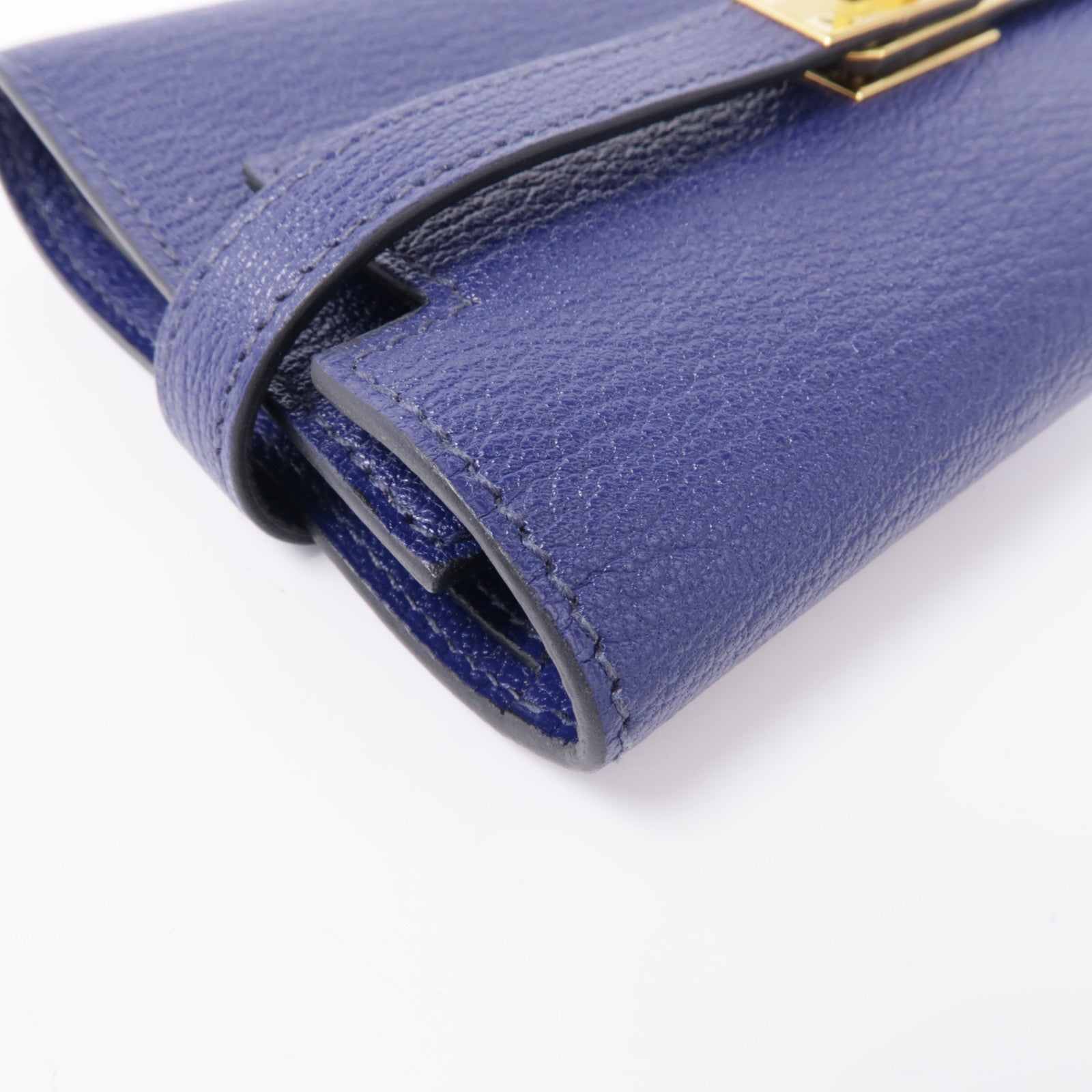 HERMES Chevre皮革Kelly Wallet錢包Bleu Encre