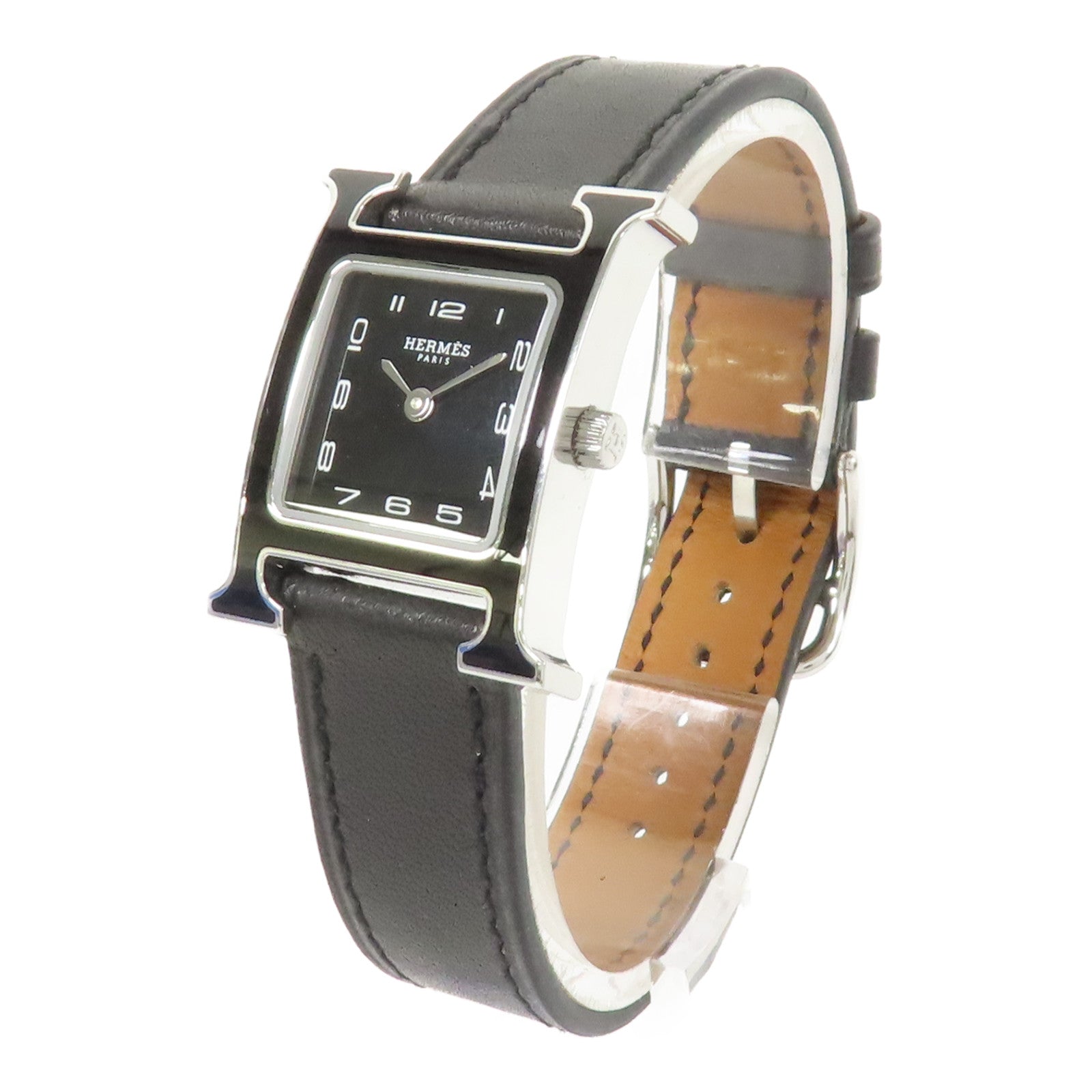 HERMES Heure H Watch 不鏽鋼/Swift皮革手錶石英機芯Noir/黑色