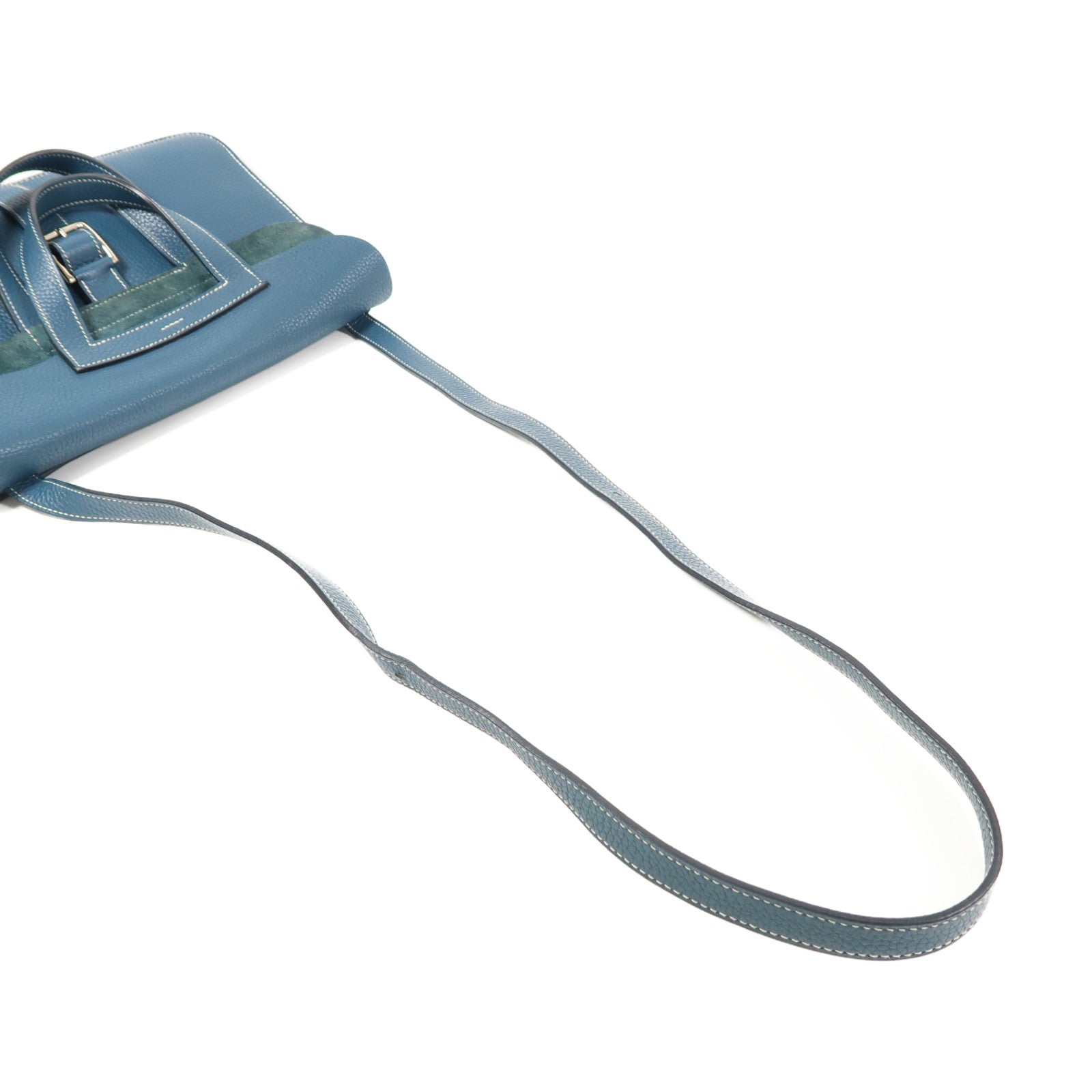 HERMES Clemence皮革Halzan 31銀扣手挽肩背兩用袋Bleu Ocean