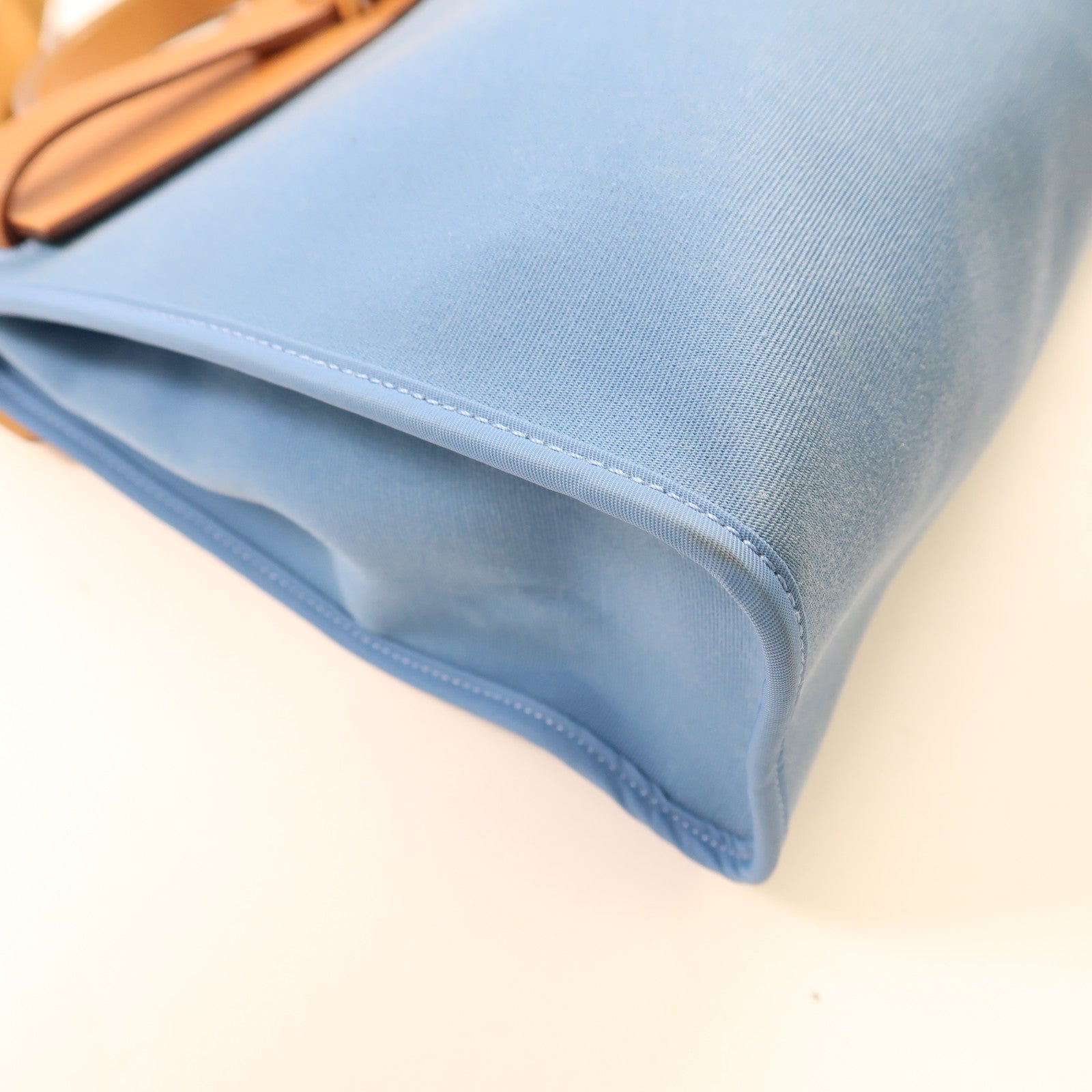 HERMES 帆布/皮革Herbag PM銀扣手挽肩背兩用J7 Bleu Lin/灰水藍