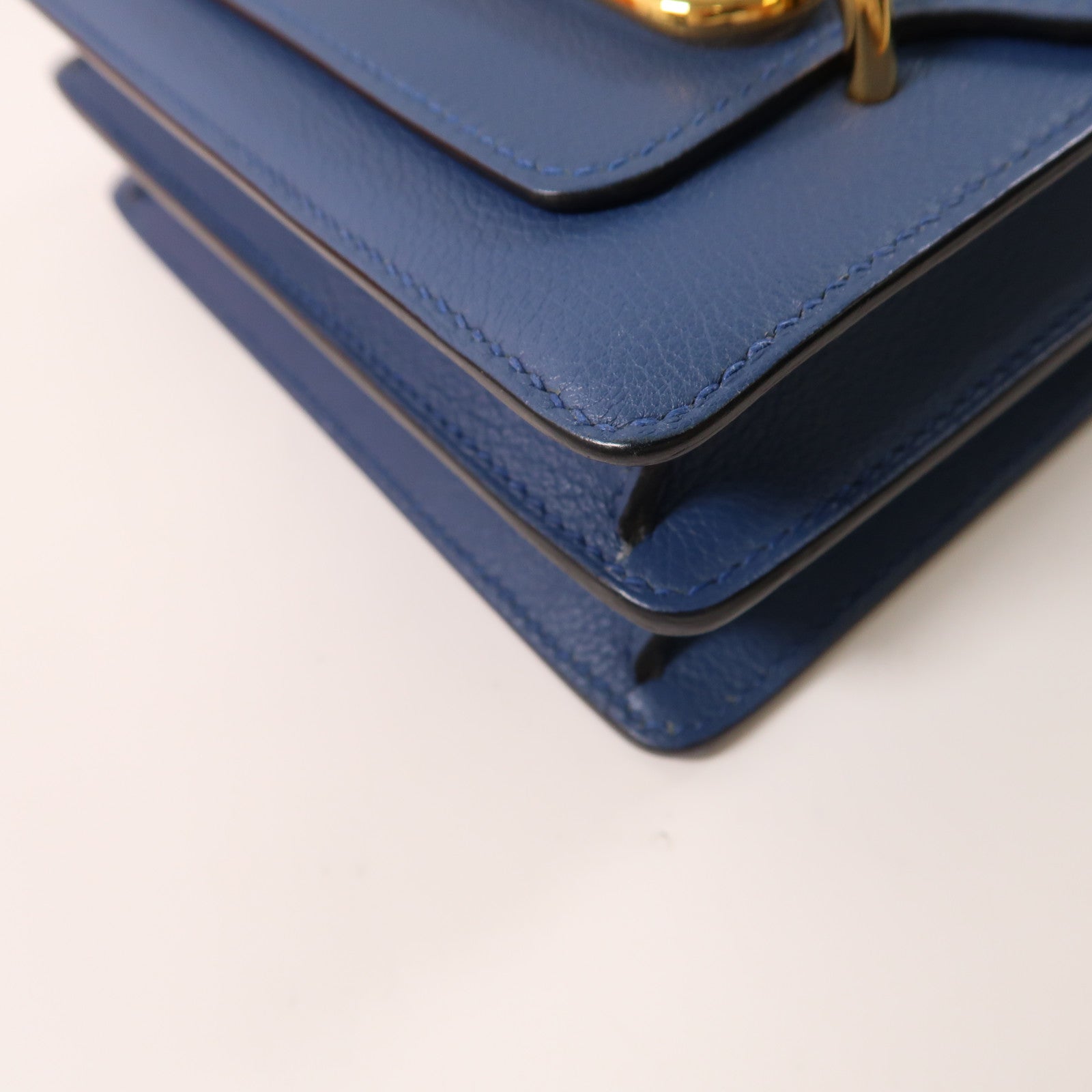 HERMES Evercolor皮革Mini Roulis金扣肩背袋Bleu Agate/藍色