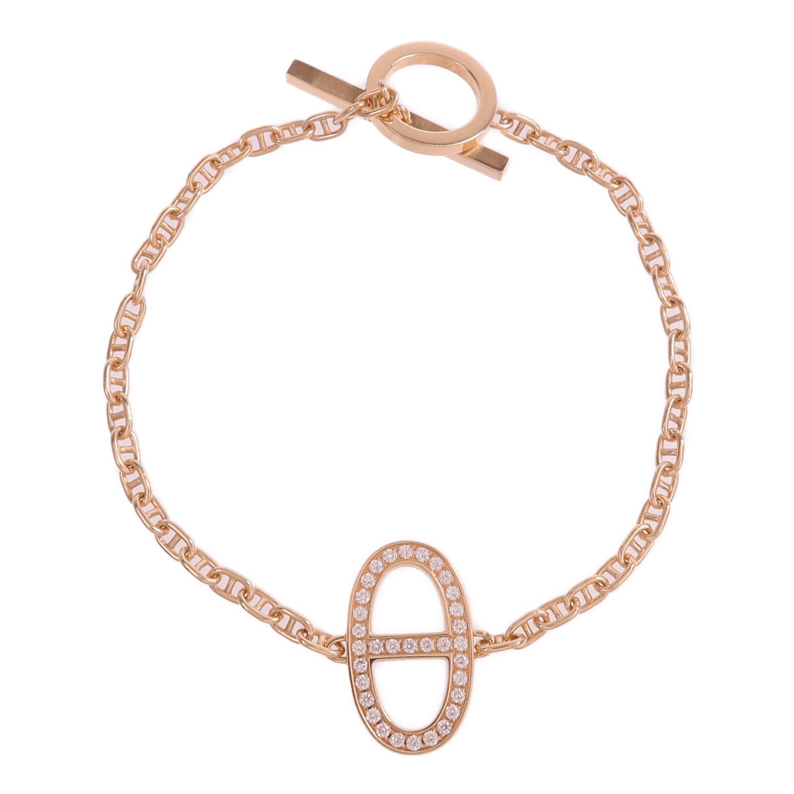 HERMES 18K玫瑰金Chaine d'ancre Contour Bracelet鑽石手鏈