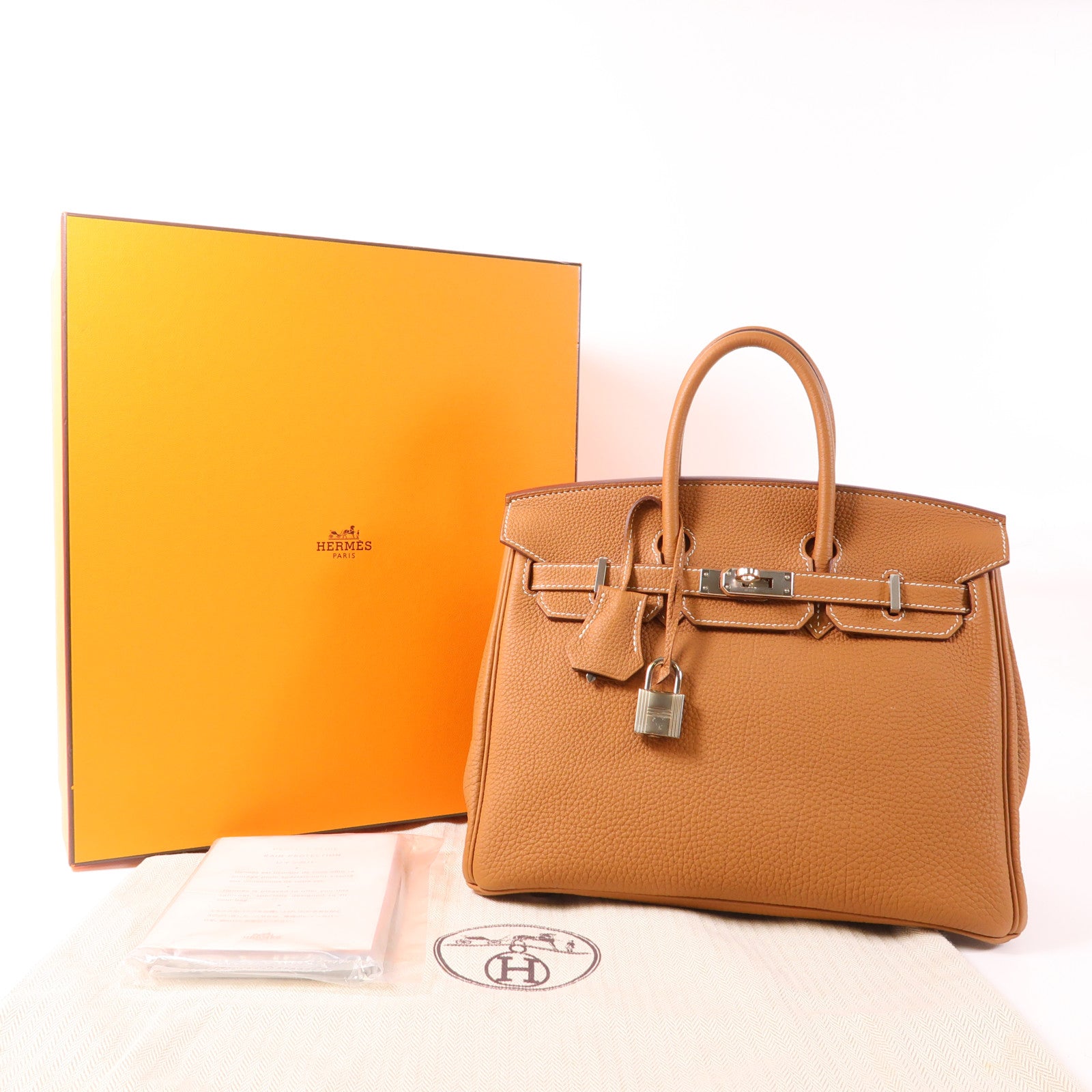 HERMES Togo皮革Birkin 25銀扣手挽袋Gold