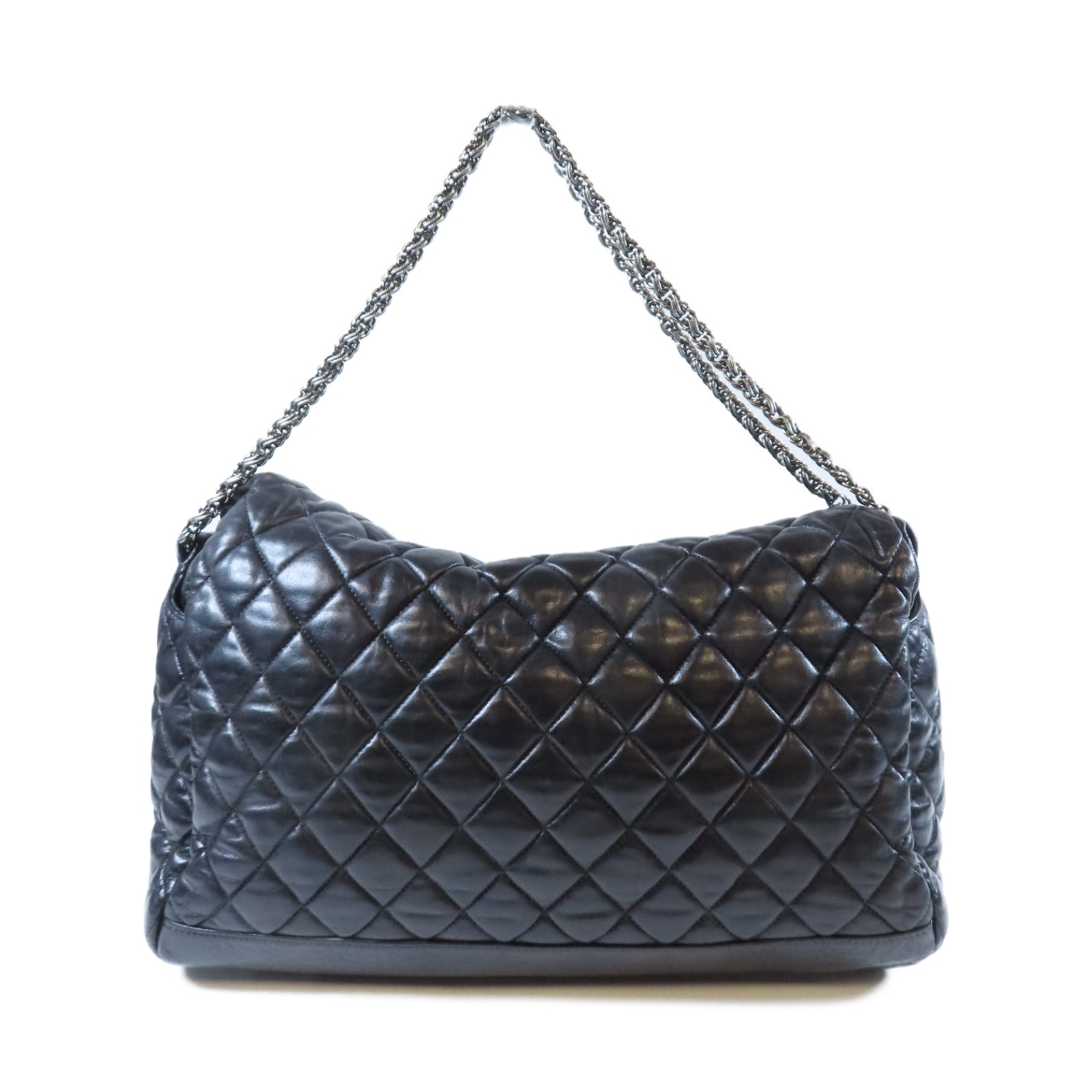 CHANEL 【激減優惠】菱格牛皮皮革Shoulder Bag銀扣鏈帶肩背袋黑色