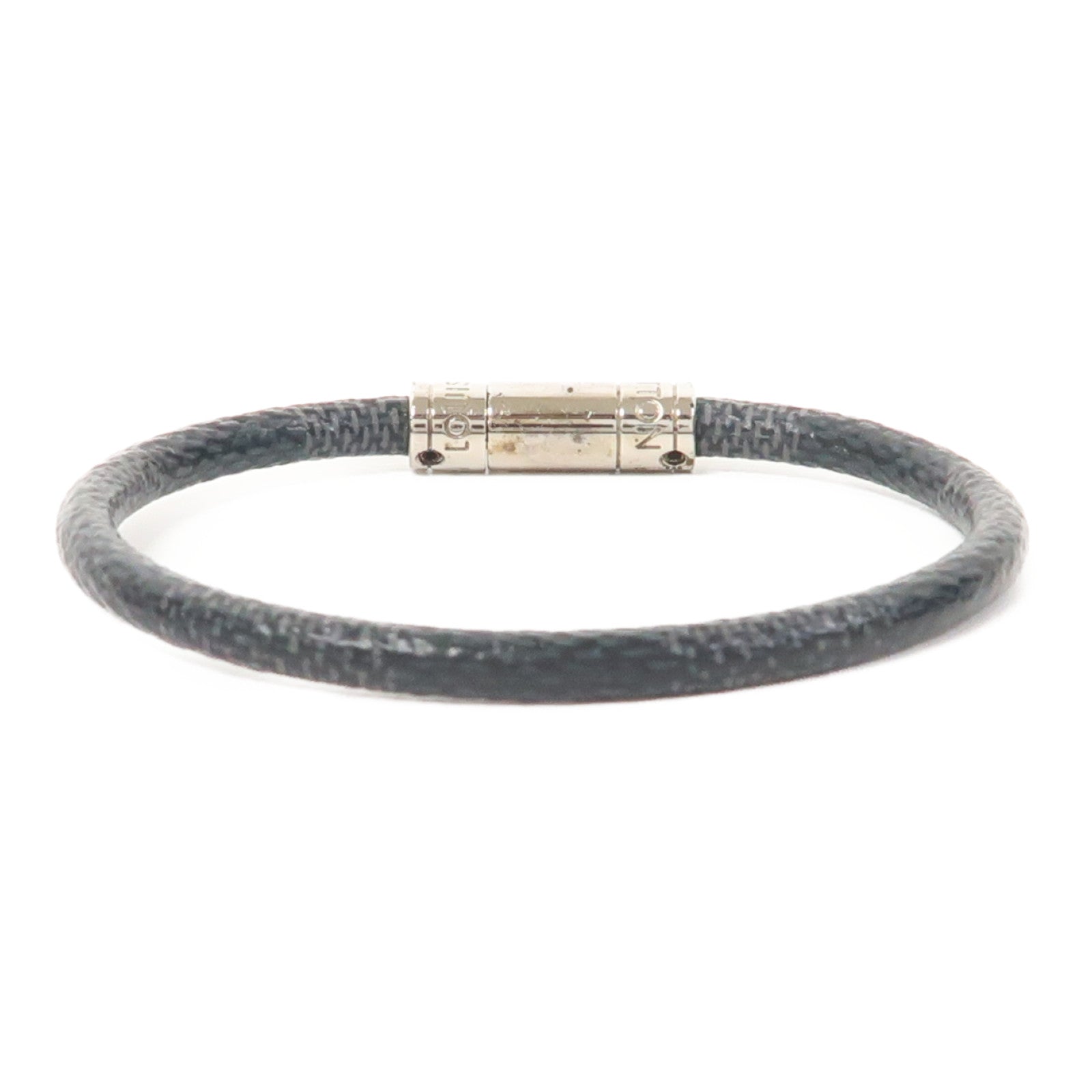 LOUIS VUITTON Damier Graphite Keep It銀扣手鐲黑色/灰色
