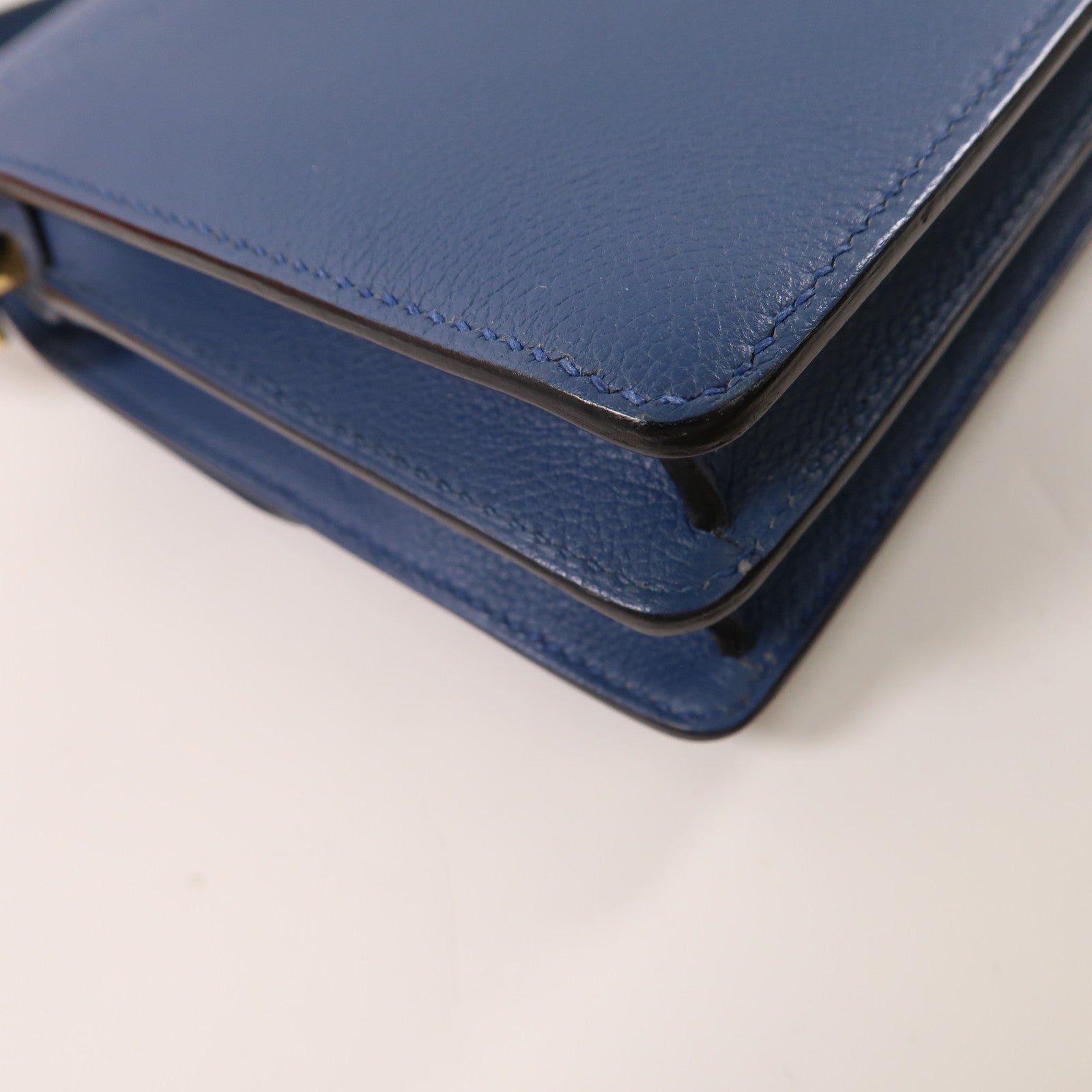 HERMES Evercolor皮革Mini Roulis金扣肩背袋Bleu Agate/藍色