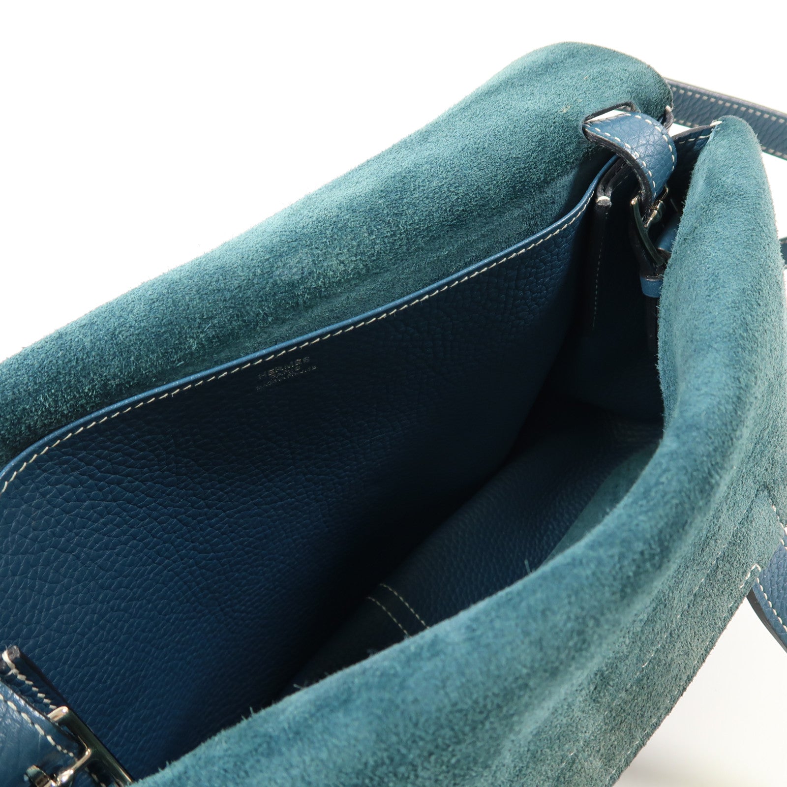 HERMES Clemence皮革Halzan 31銀扣手挽肩背兩用袋Bleu Ocean