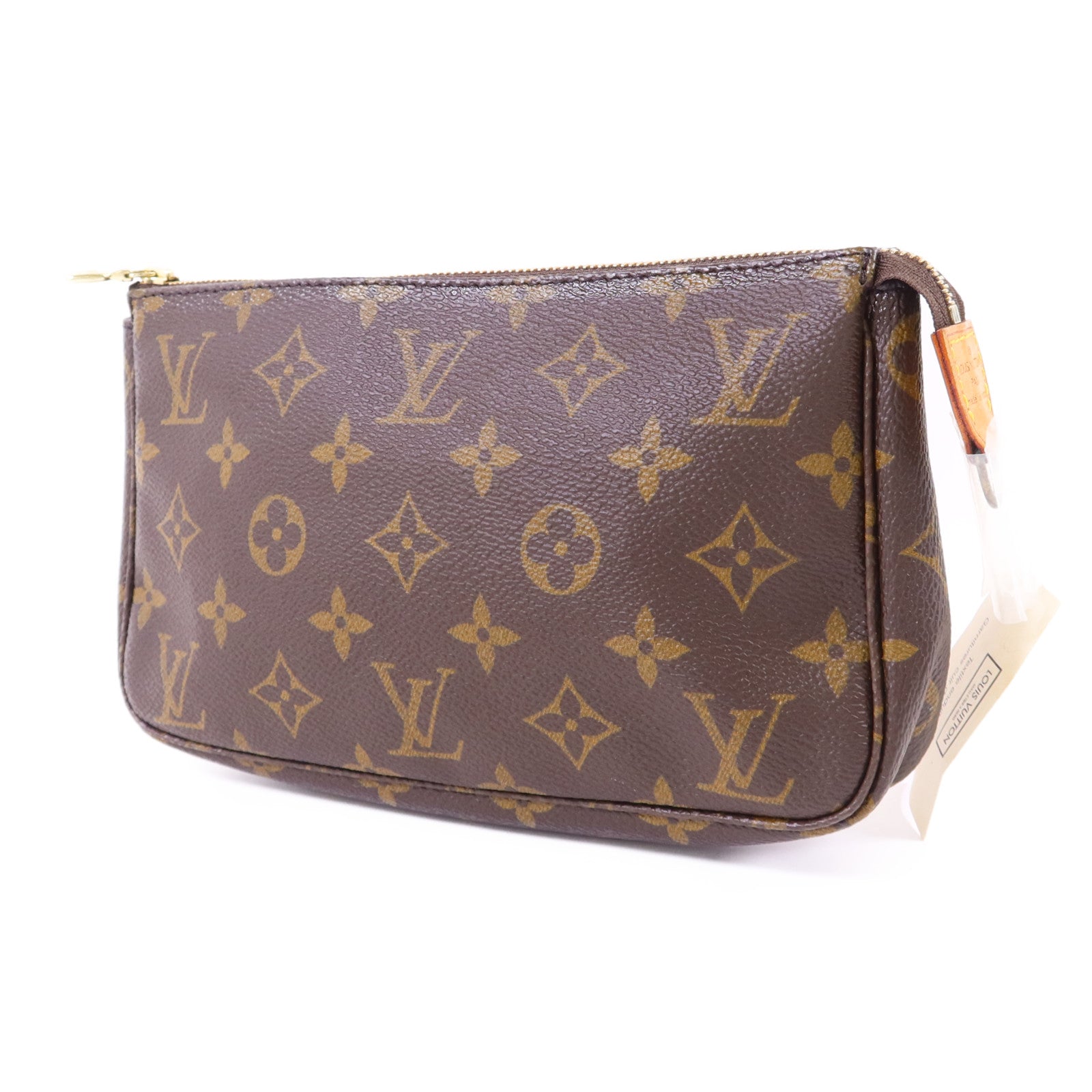 LOUIS VUITTON Monogram Pochette Accessoires金扣手挽袋棕色