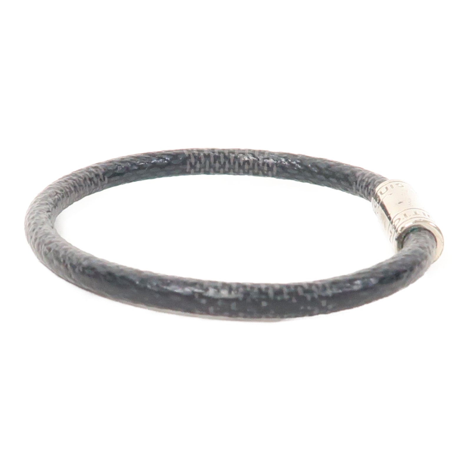 LOUIS VUITTON Damier Graphite Keep It銀扣手鐲黑色/灰色
