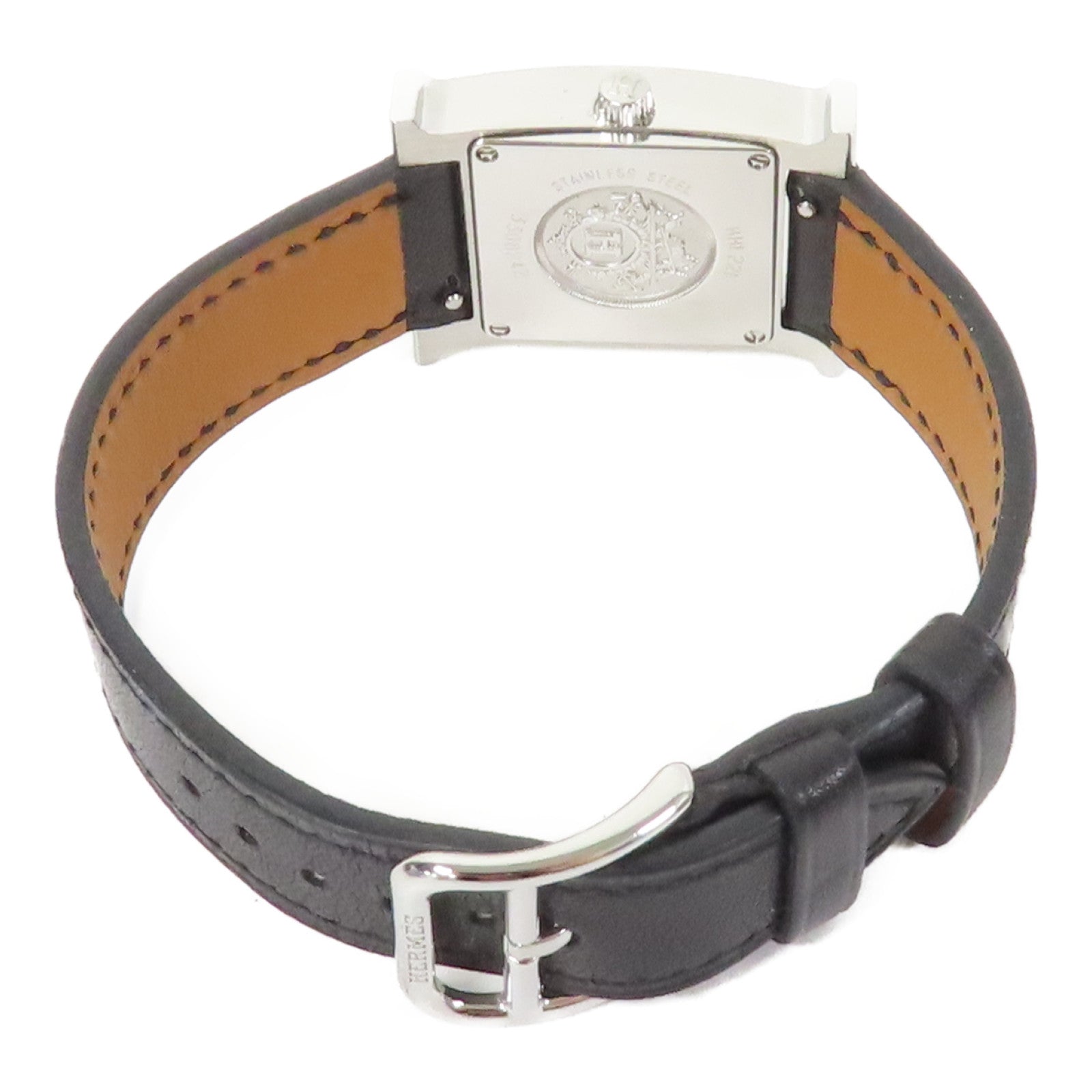 HERMES Heure H Watch 不鏽鋼/Swift皮革手錶石英機芯Noir/黑色