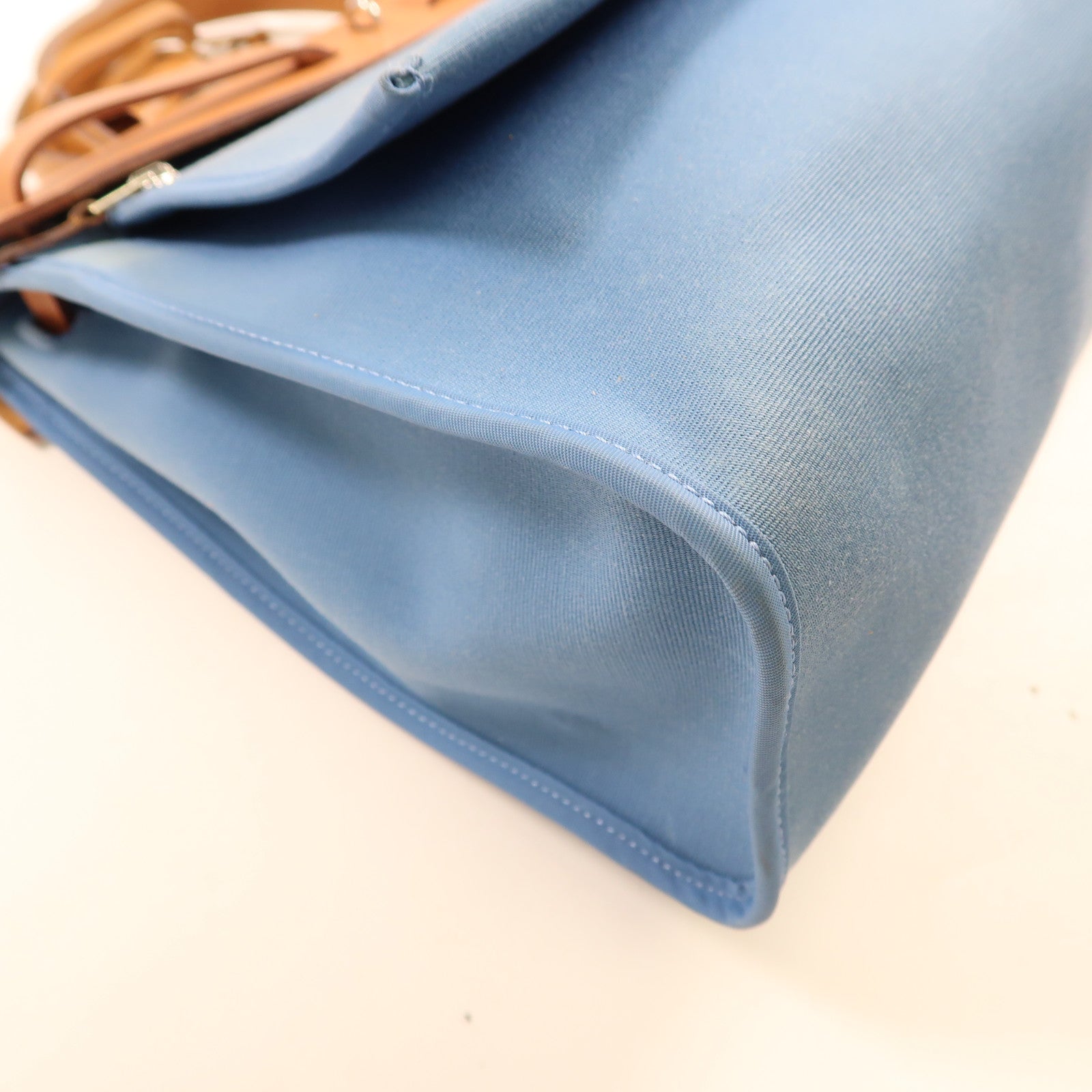 HERMES 帆布/皮革Herbag PM銀扣手挽肩背兩用J7 Bleu Lin/灰水藍