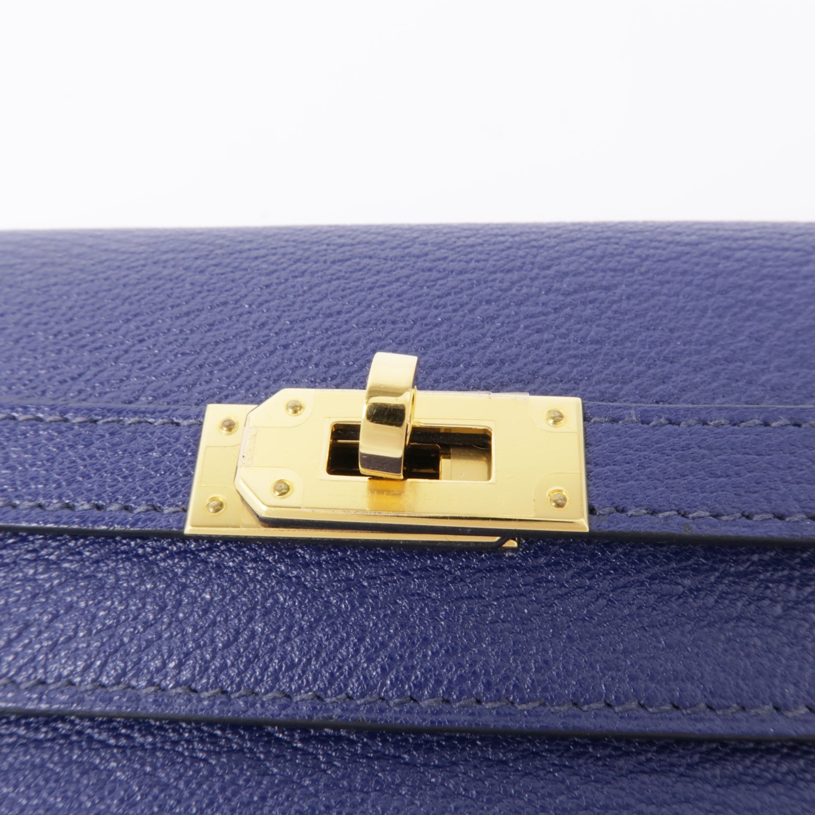 HERMES Chevre皮革Kelly Wallet錢包Bleu Encre