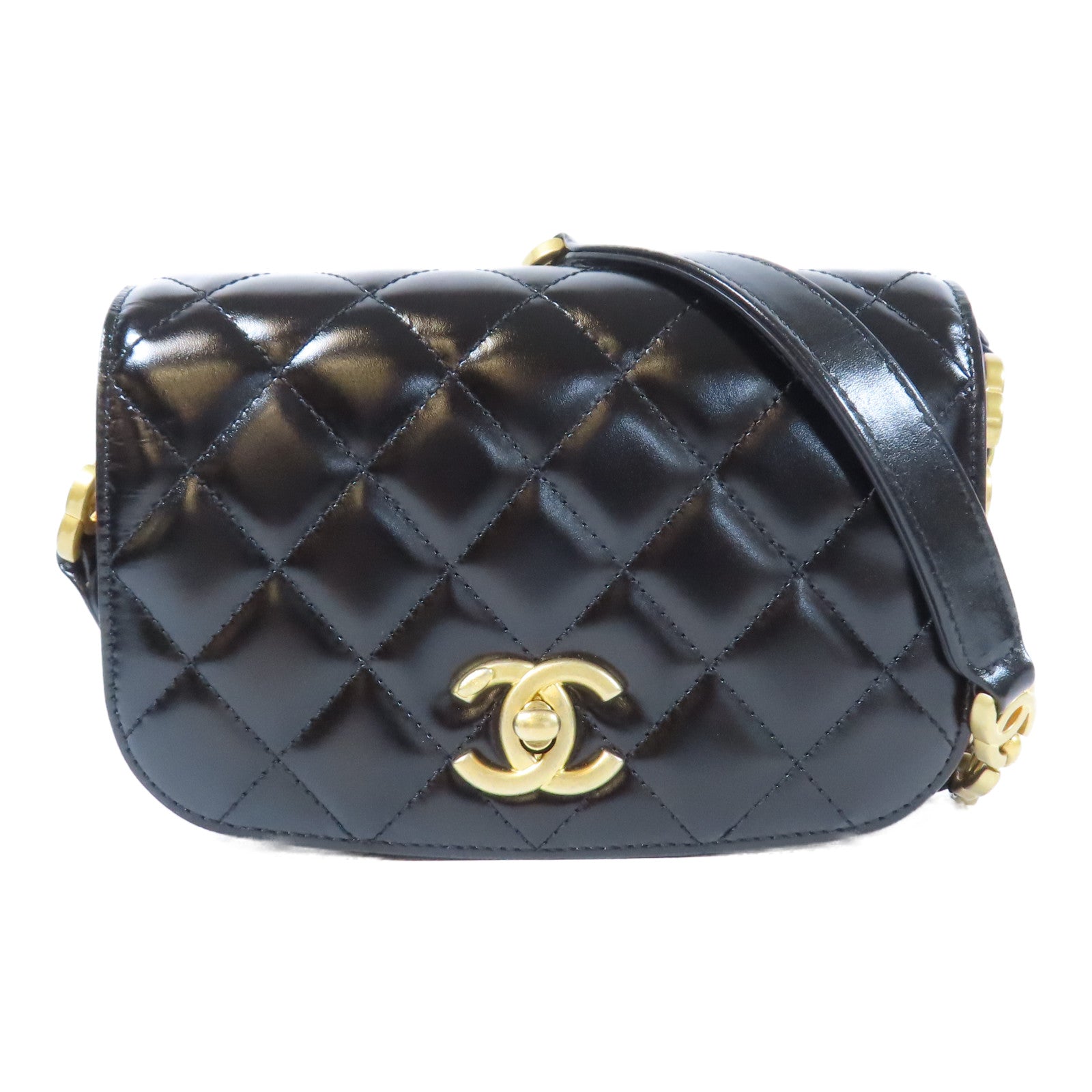 CHANEL 【激減優惠】菱格牛皮皮革Coco Mark Flap金扣肩背袋黑色