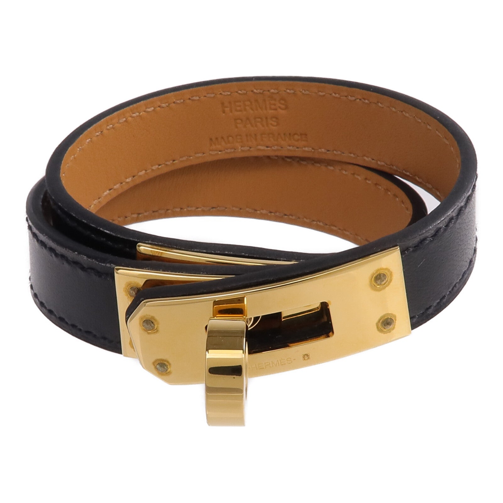 HERMES Box Calf皮革Kelly Double Tour金扣手鏈Noir