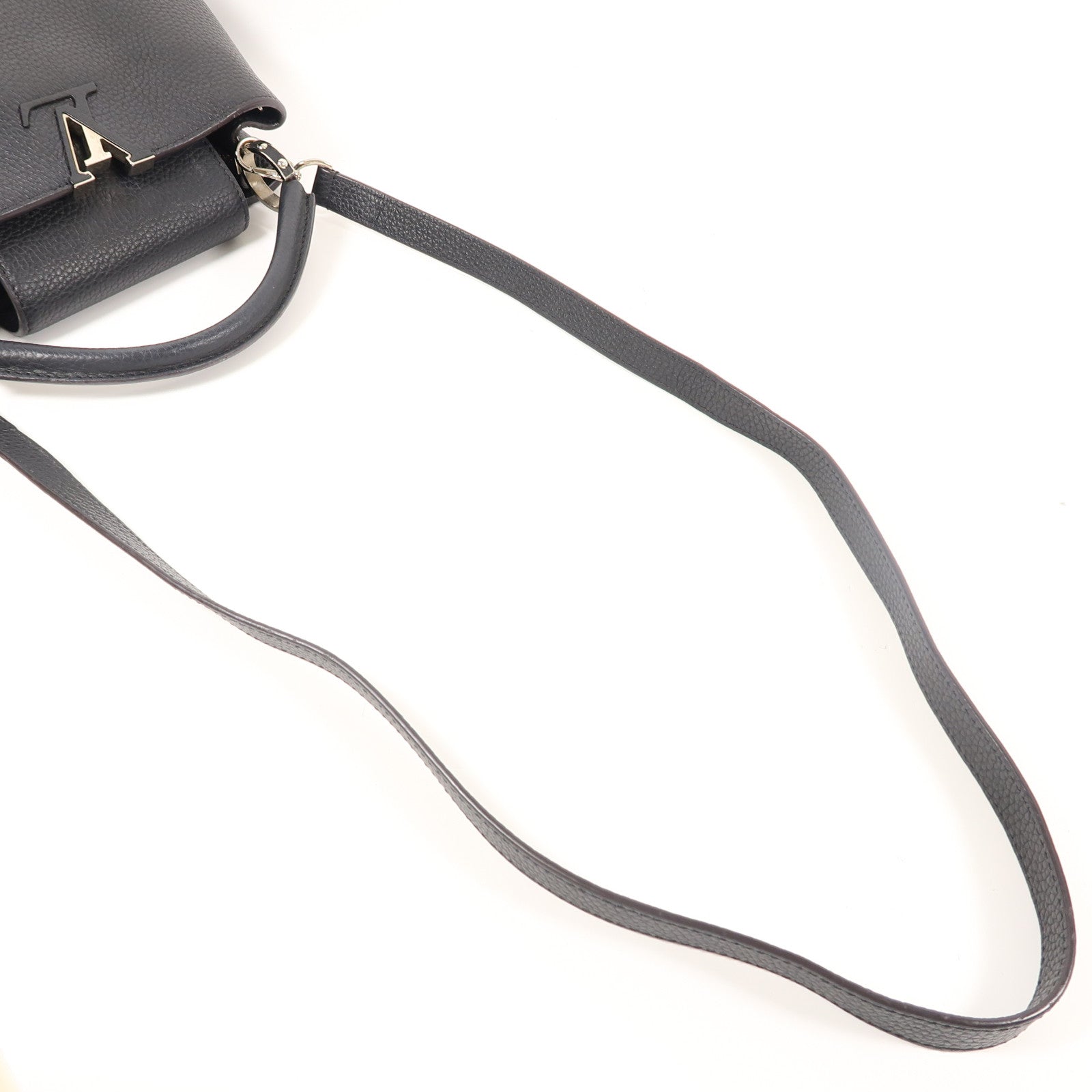 LOUIS VUITTON 牛皮皮革Capucines銀扣手挽肩背兩用袋黑色