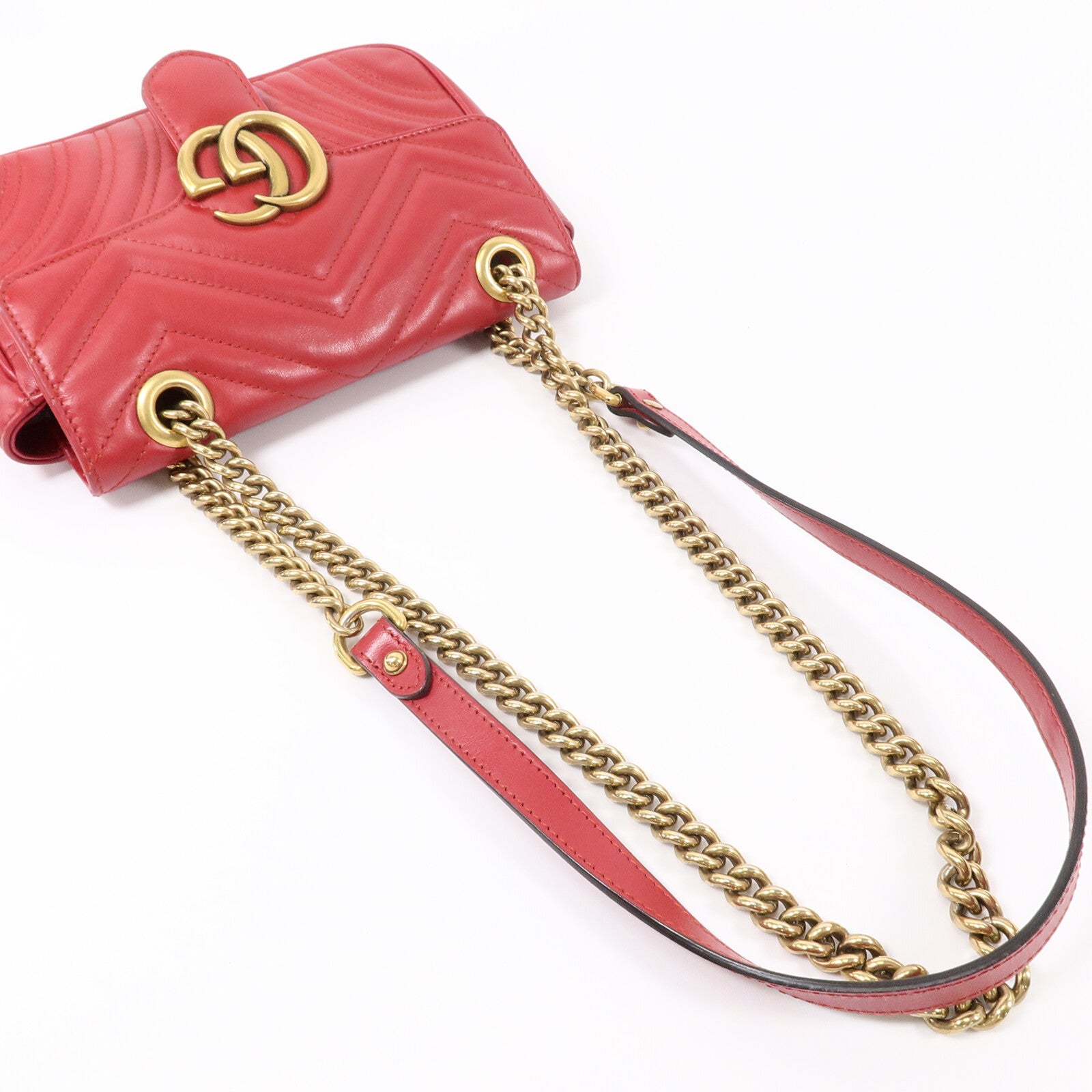 GUCCI 牛皮皮革GG Marmont Small鏈帶手挽肩背兩用袋
