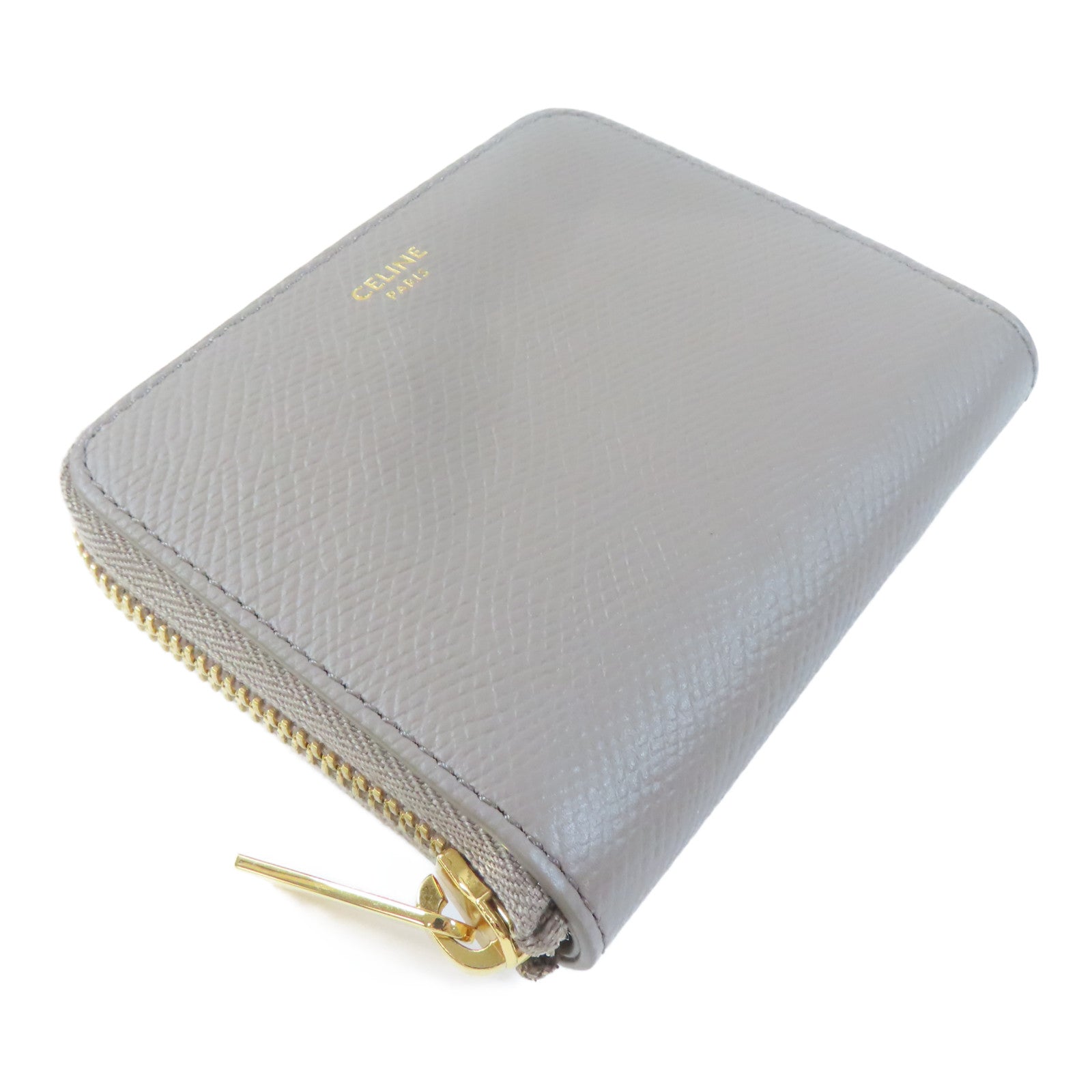 CELINE 牛皮皮革Small Zipped Wallet金扣錢包灰色