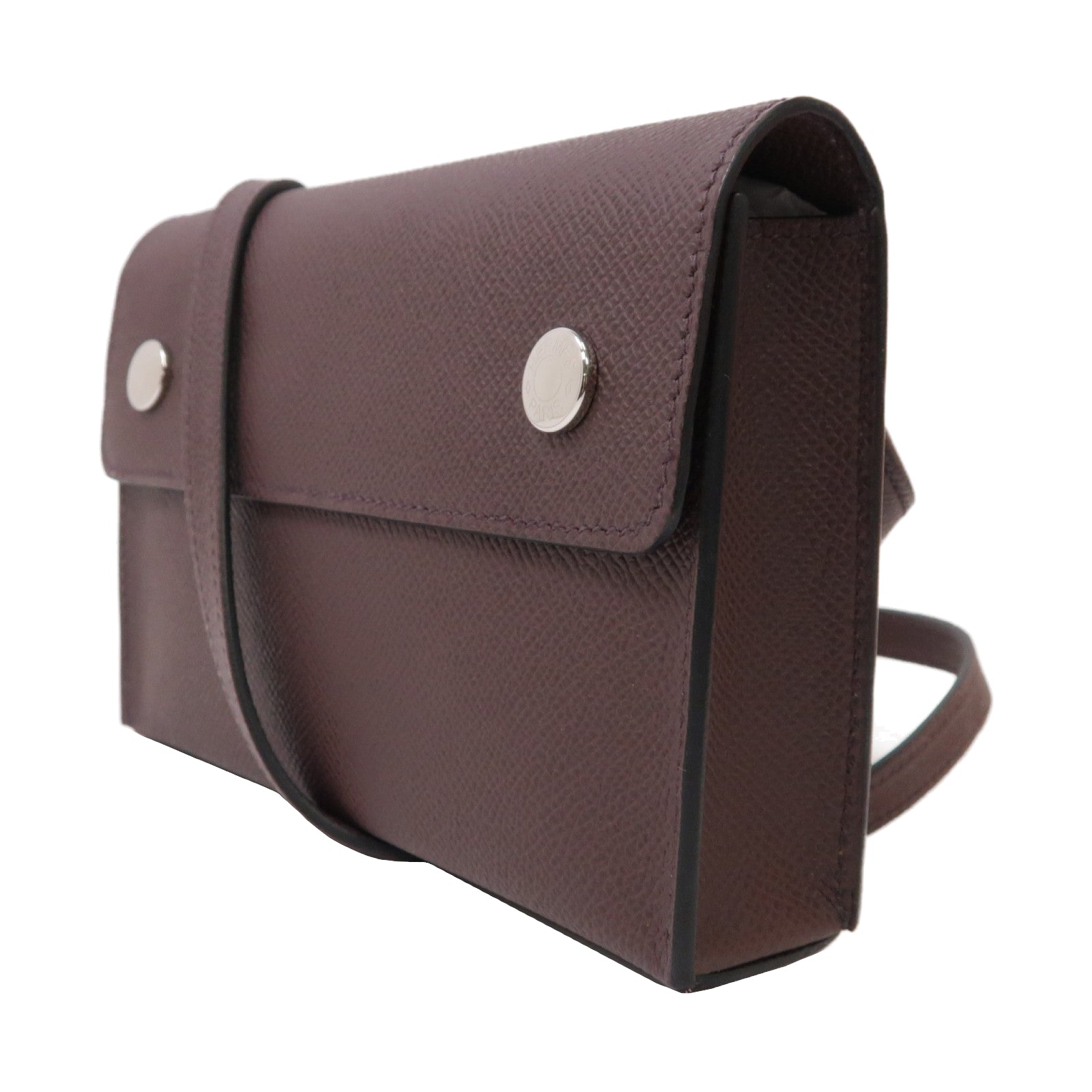 HERMES Epsom皮革Hermesnap Wallet銀扣肩背袋Rouge Sellier馬鞍紅色