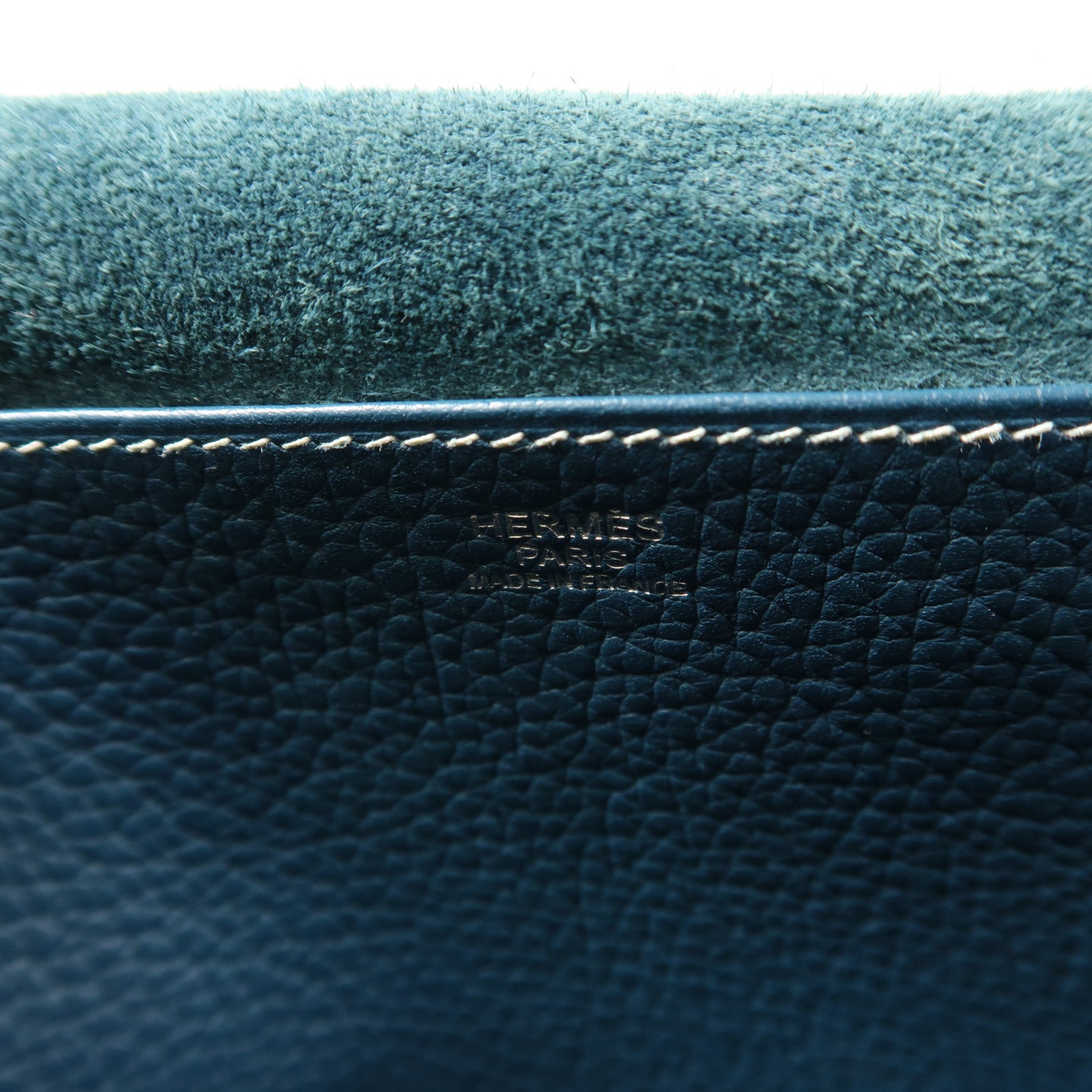 HERMES Clemence皮革Halzan 31銀扣手挽肩背兩用袋Bleu Ocean