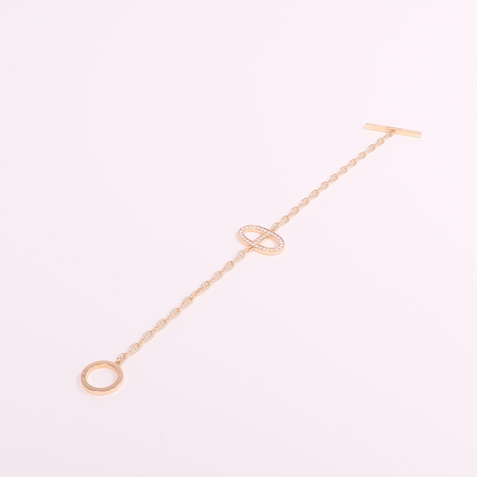 HERMES 18K玫瑰金Chaine d'ancre Contour Bracelet鑽石手鏈