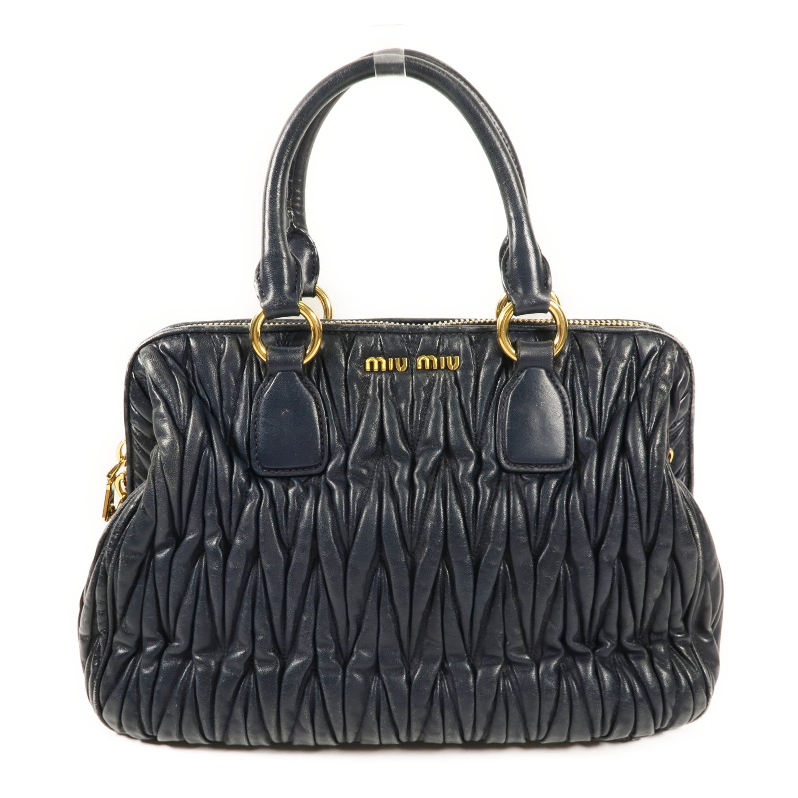 MIU MIU GHW Hand Bag Lambskin Leather Navy