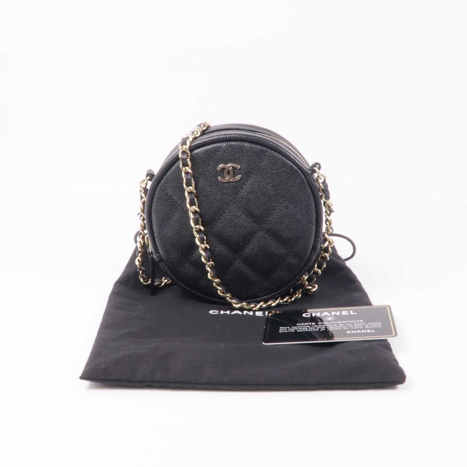 CHANEL 牛皮皮革Round Clutch With Chain金扣肩背袋