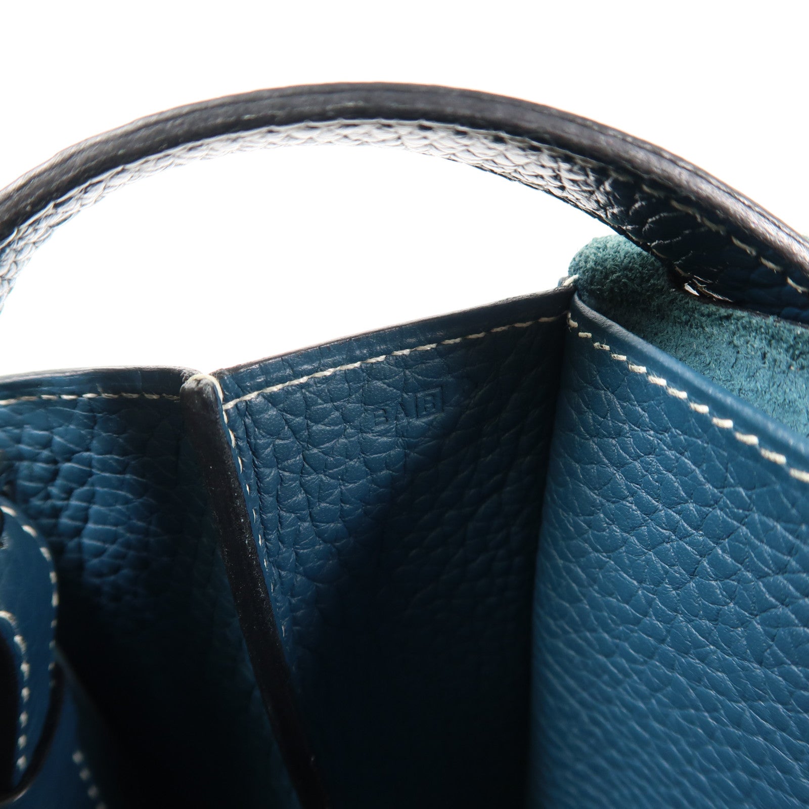 HERMES Clemence皮革Halzan 31銀扣手挽肩背兩用袋Bleu Ocean