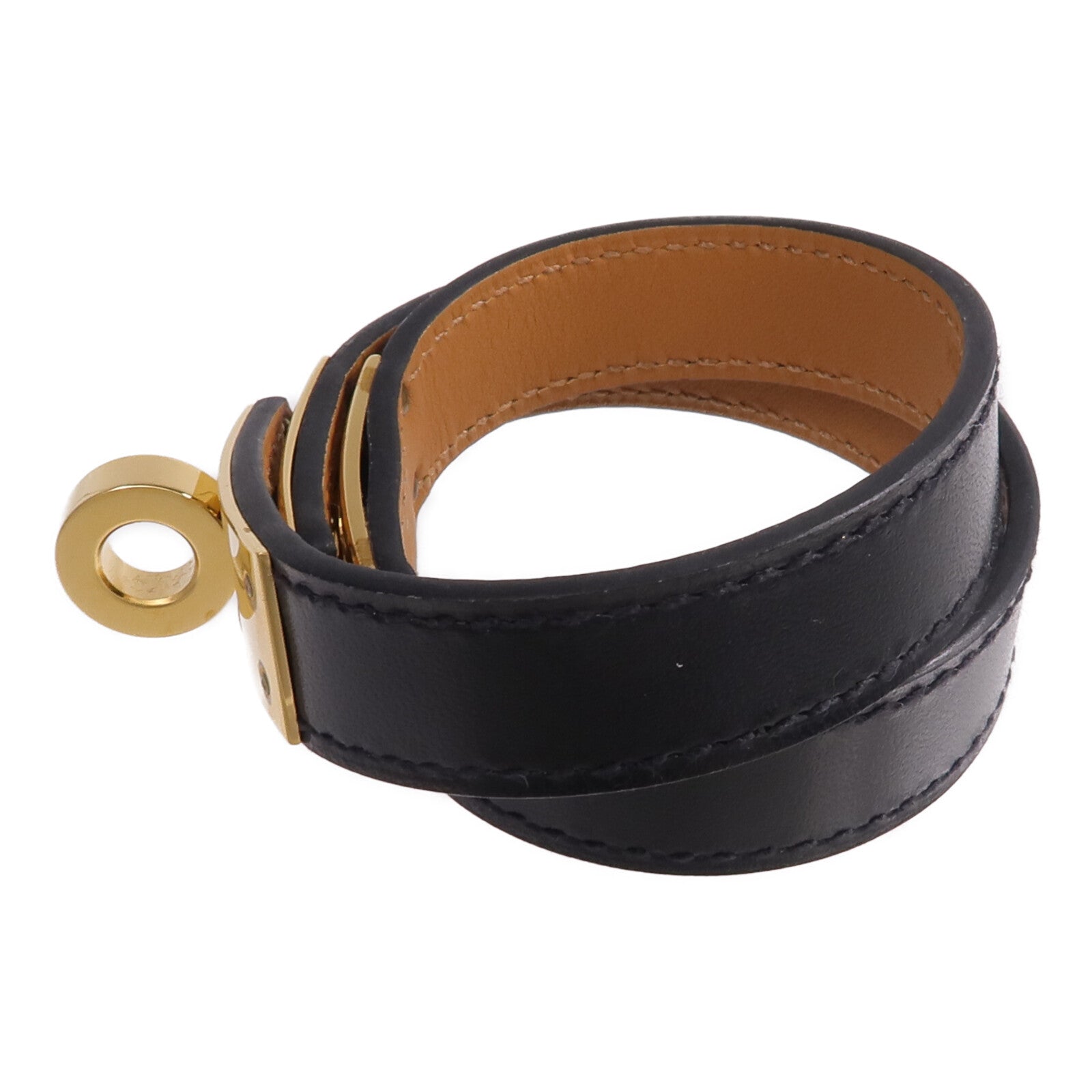 HERMES Box Calf皮革Kelly Double Tour金扣手鏈Noir