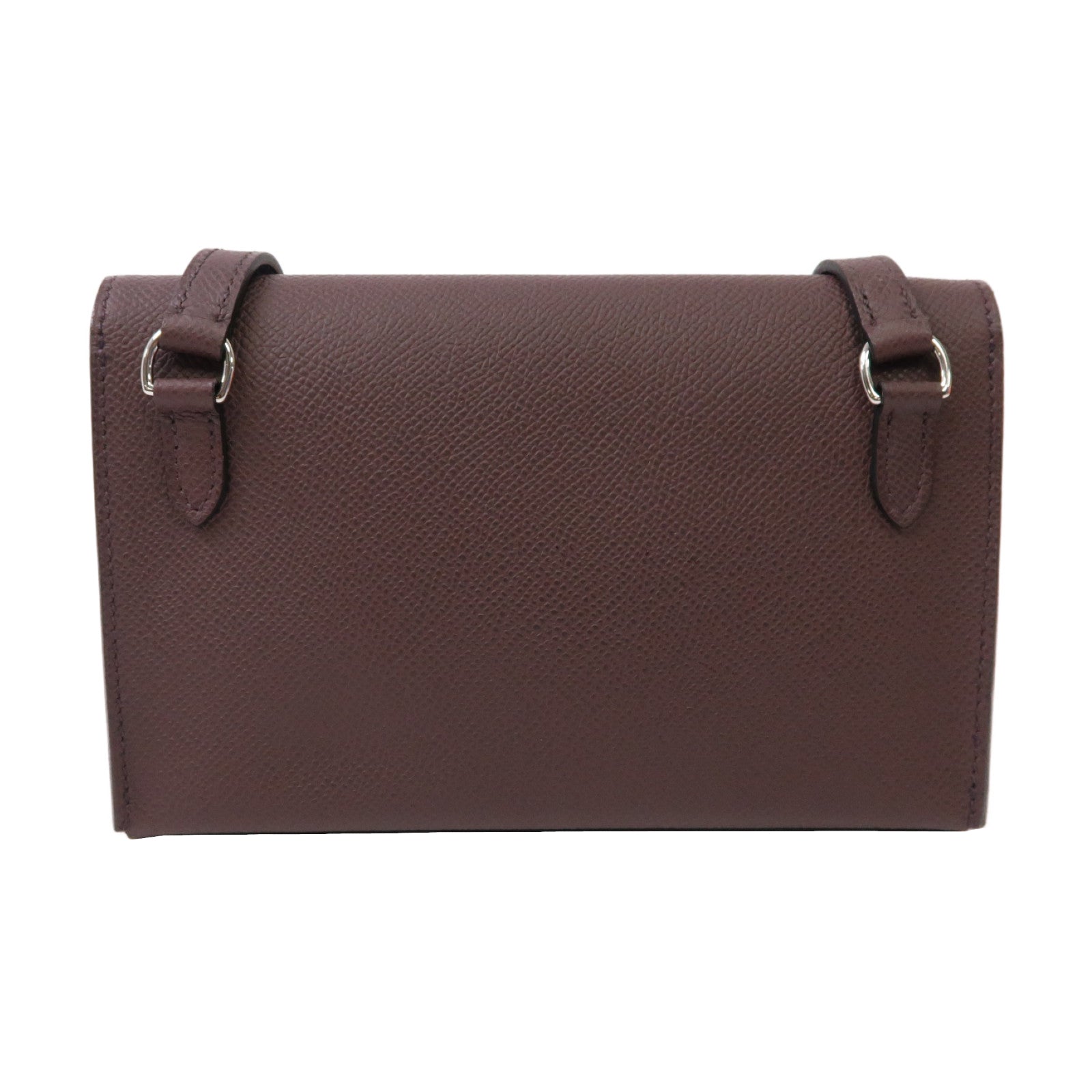 HERMES Epsom皮革Hermesnap Wallet銀扣肩背袋Rouge Sellier馬鞍紅色
