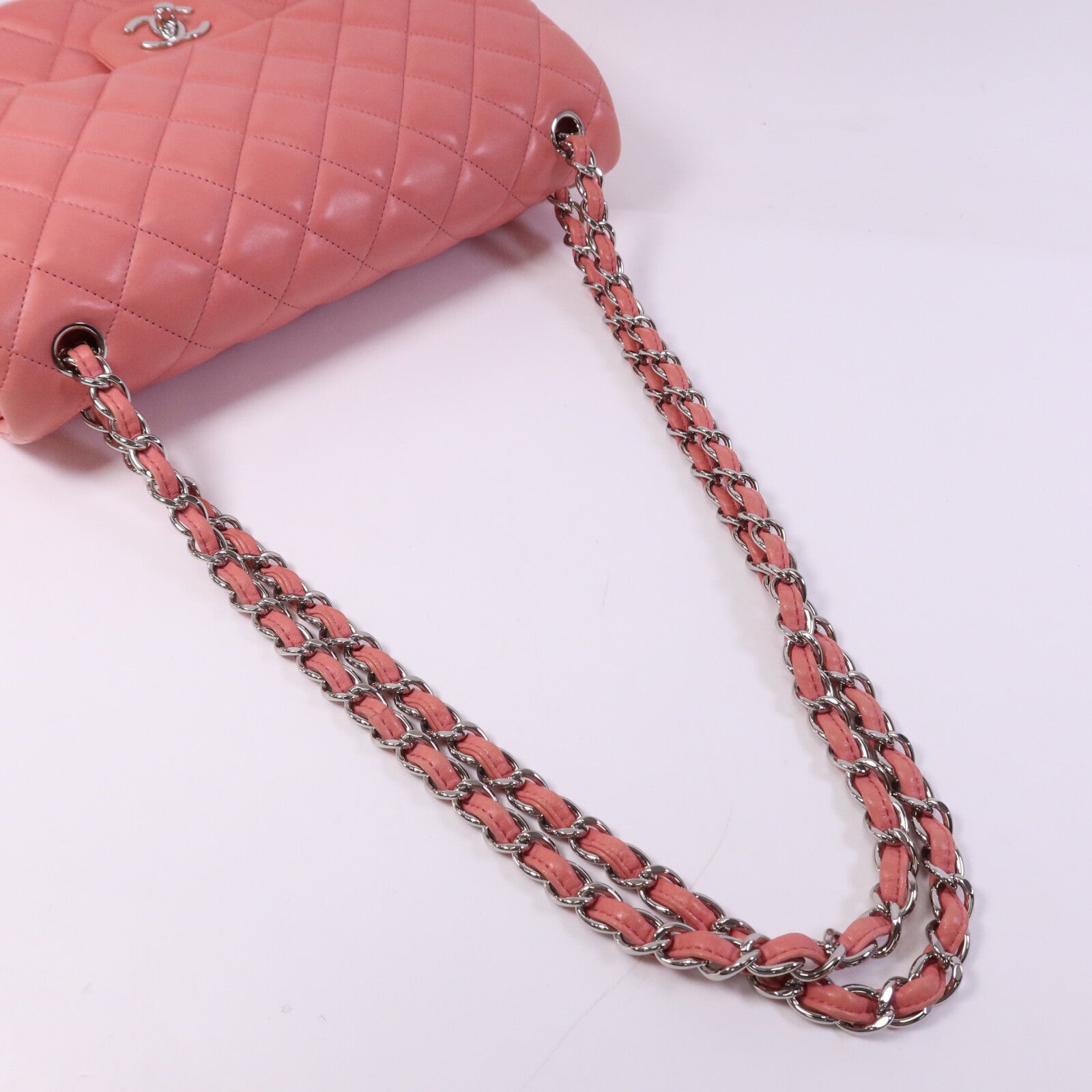 CHANEL 羊皮皮革Large Classic銀扣鏈帶肩背袋