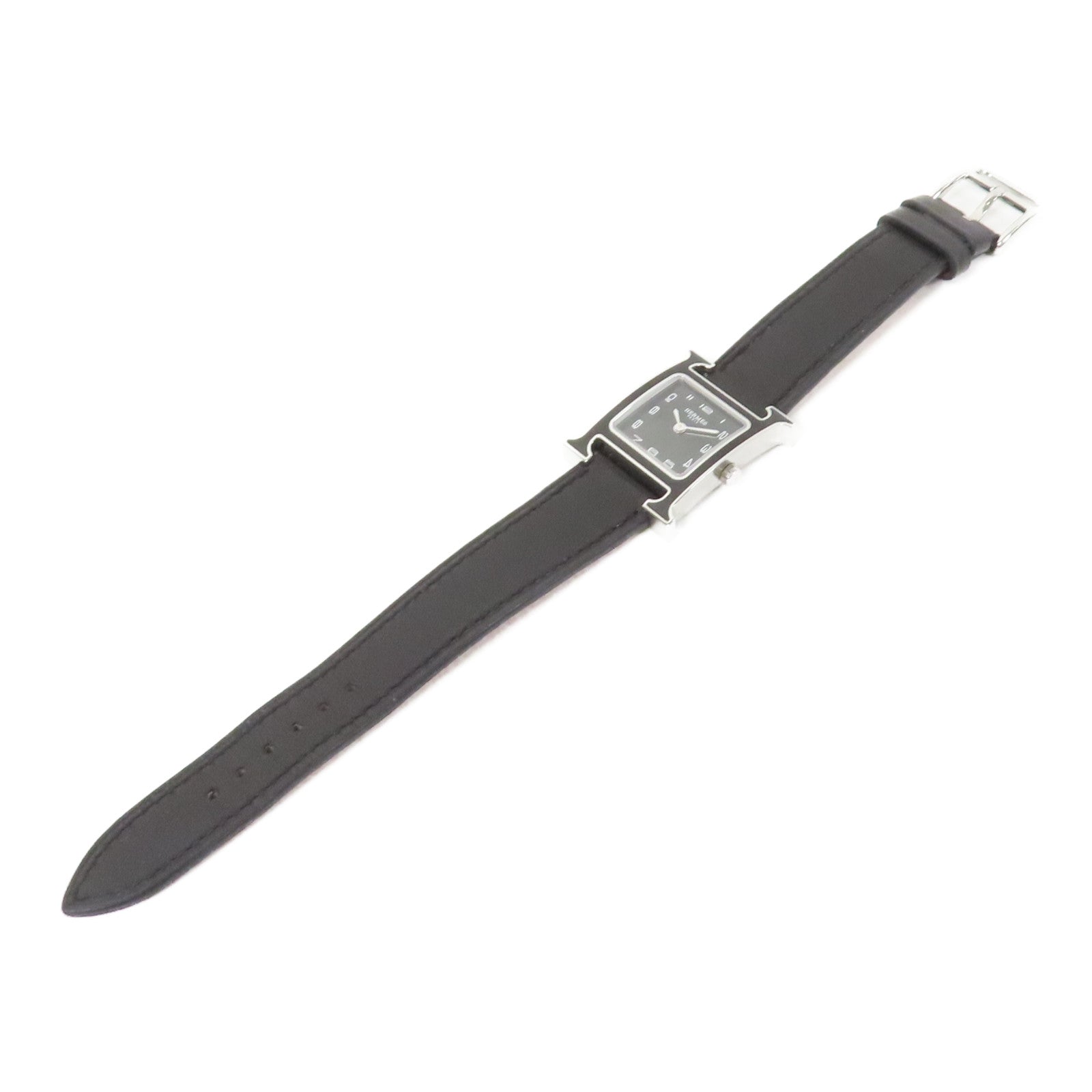 HERMES Heure H Watch 不鏽鋼/Swift皮革手錶石英機芯Noir/黑色