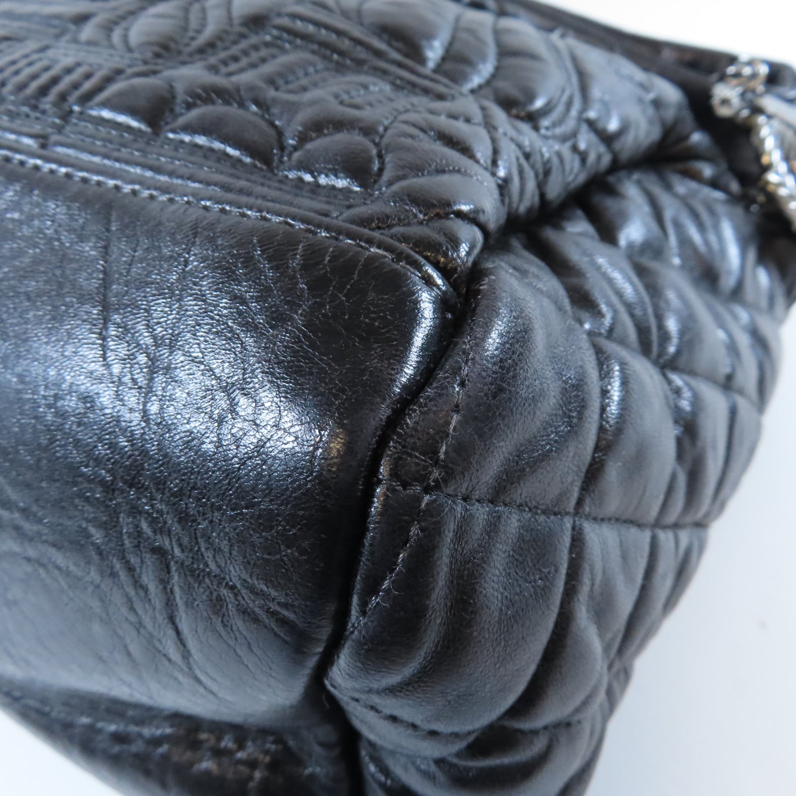 CHANEL 【激減優惠】菱格牛皮皮革Shoulder Bag銀扣鏈帶肩背袋黑色