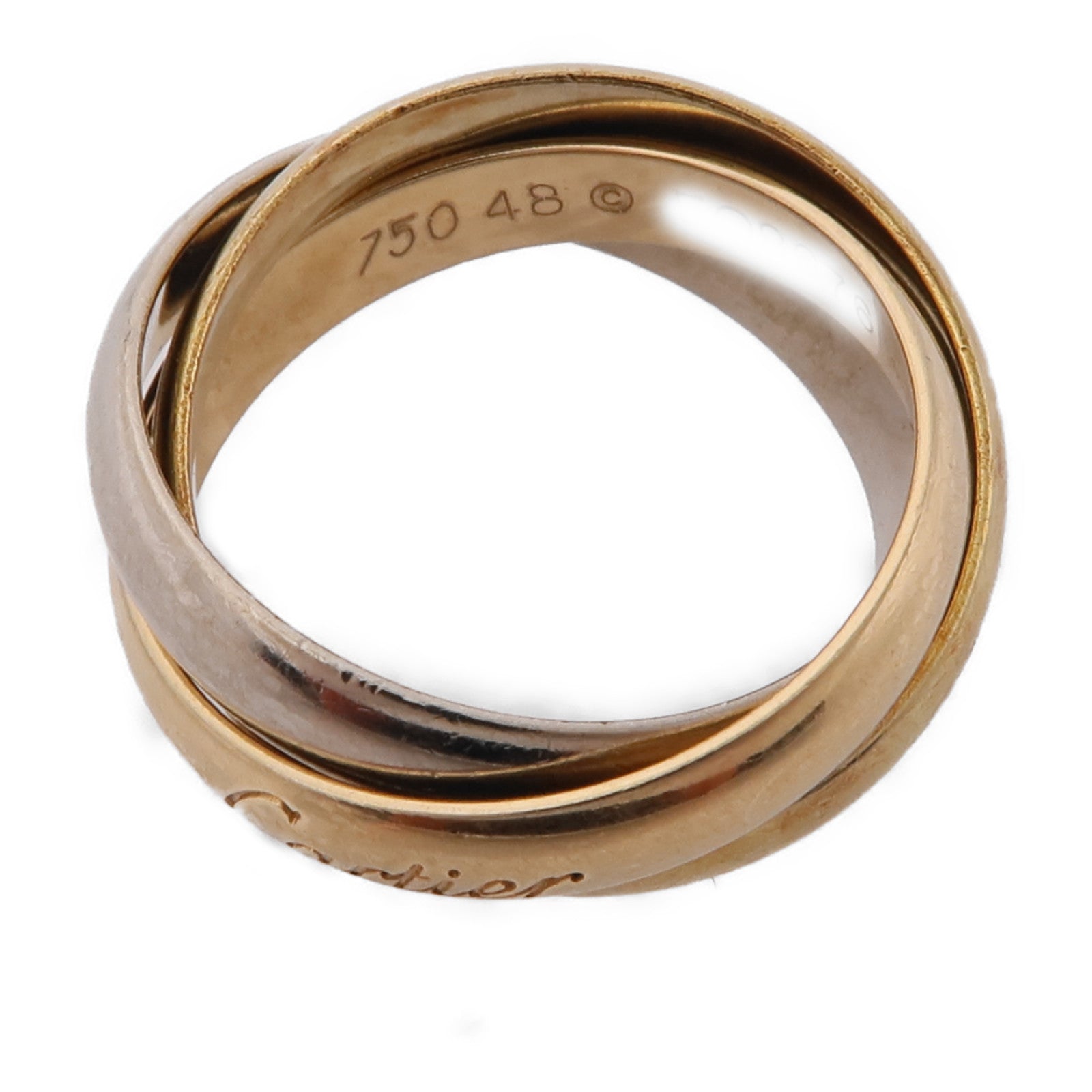 CARTIER 18K黃金/白金/玫瑰金Trinity戒指Cartier#48/US#4.5