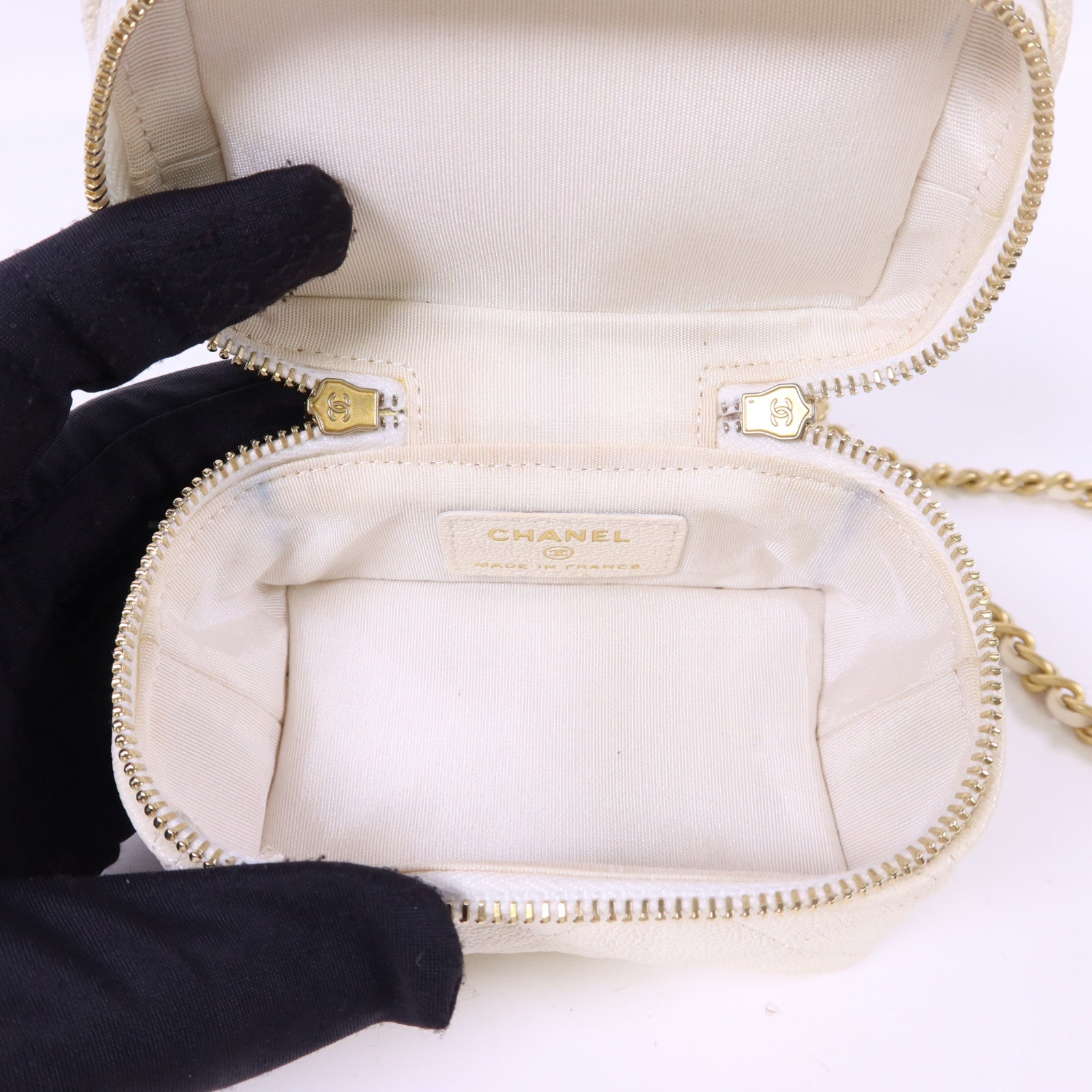 CHANEL 牛皮皮革Mini Chain Shoulder金扣手挽肩背兩用袋